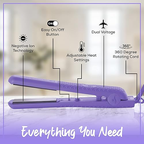 Miniatura 3 de Herstyler Colorful Seasons - Plancha plana de cerámica, doble voltaje, 1.25 pulgadas, color morado y HerStyler Biotina para el crecimiento del