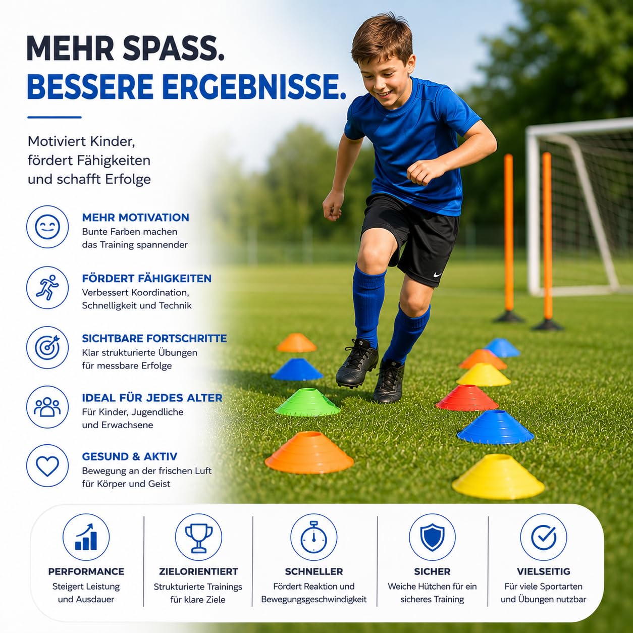20 cônes de marquage colorés, Accessoires pour l'entraînement de Football et de Slalom - Accessoires d'entraînement en extérieur