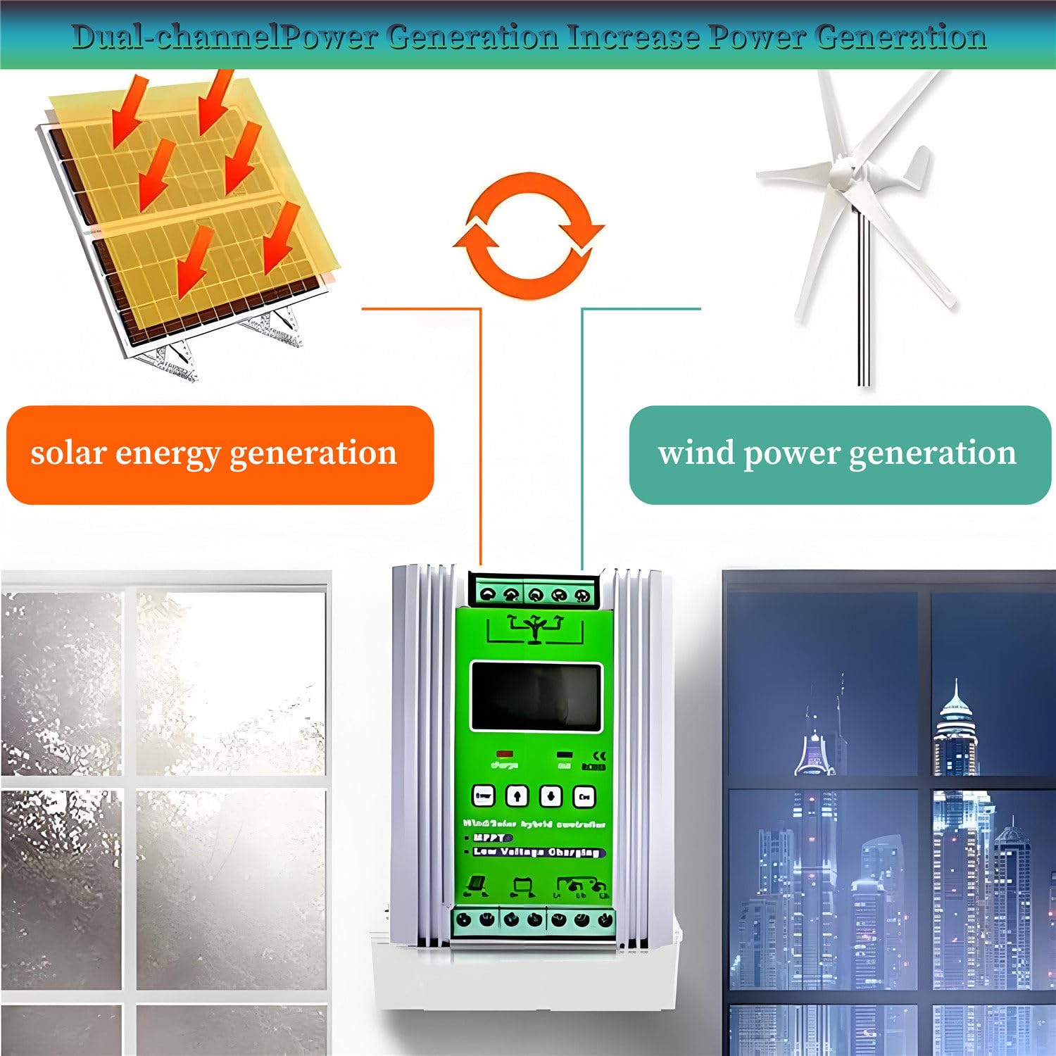 Hybrydowy regulator ładowania 16000 W, regulator MPPT Boost z obciążeniem zrzutowym i wyświetlaczem LCD, idealny do domu, łodzi, oświetlenia ulicznego, system zarządzania energią 48 V