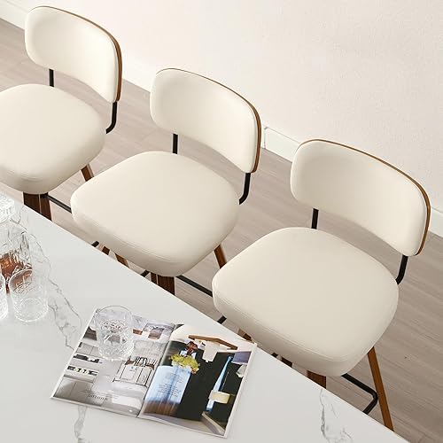 Miniatura 71 de Bekrvio Juego de 3 taburetes de bar giratorios de altura de mostrador, taburetes de bar tapizados de piel sintética con respaldo de ratán, sillas de