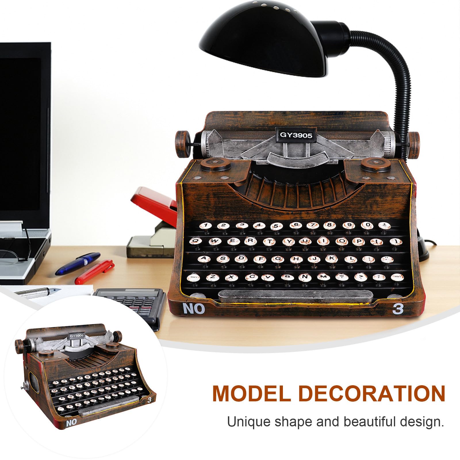 TEHAUX Estatuilla de Máquina de Escribir Retro de Hierro Negro para Salón