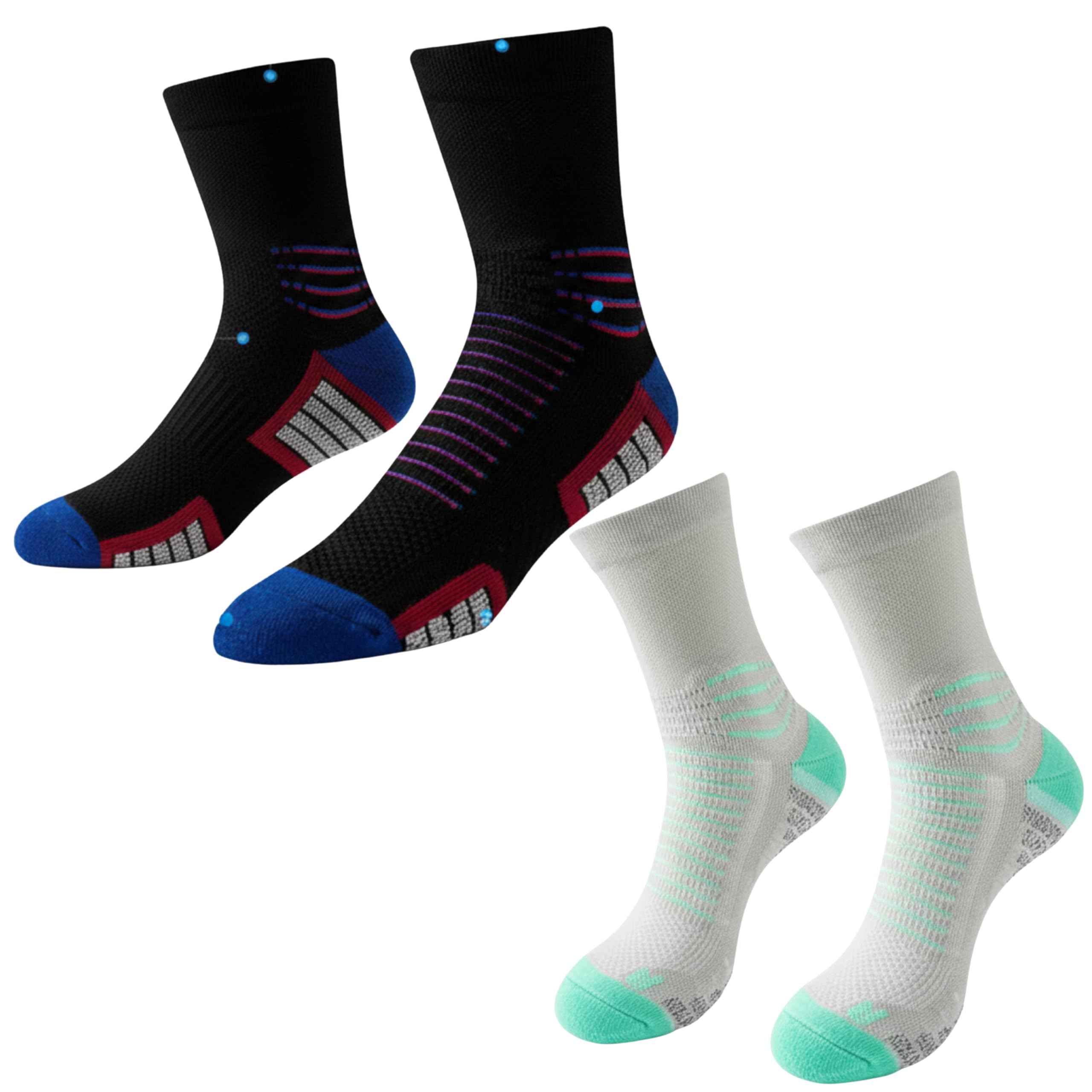 LOVELUX Crew Socks for Women & Men Circulation, Diabetic and Neropathy Pain Relief, Swelling, Neuropathy, Runner, Nurses, Travel, Pregnancy, Flying - Pack of 2- (Black+ Cyan)