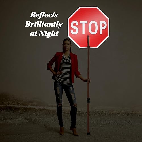 Miniatura 4 de Kanayu 1 señal de parada lentaparada de doble cara de 18 x 18 pulgadas, señales reflectantes de parada lenta con poste telescópico, paleta de
