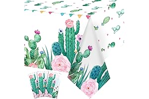 Watercolor Cactus Party Table Cover for Decoration and Splash Protection