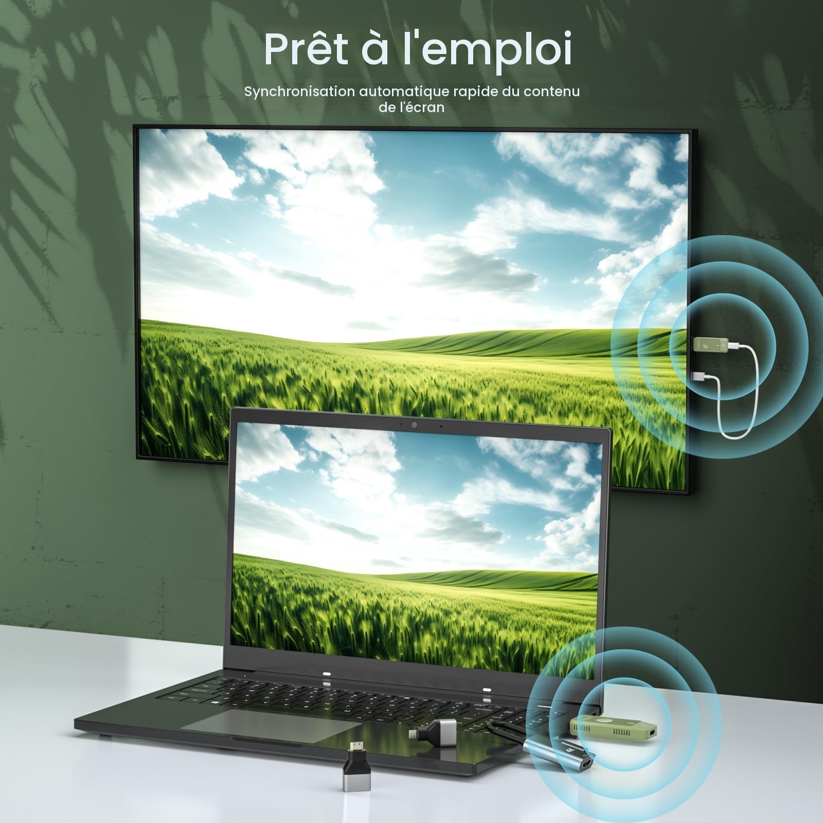 Émetteur et récepteur HDMI sans fil - Sans câble - Pour streaming audio vidéo - Ordinateur portable, appareil photo/telephone portable vers TV HD/projecteur/moniteur - Plug & Play
