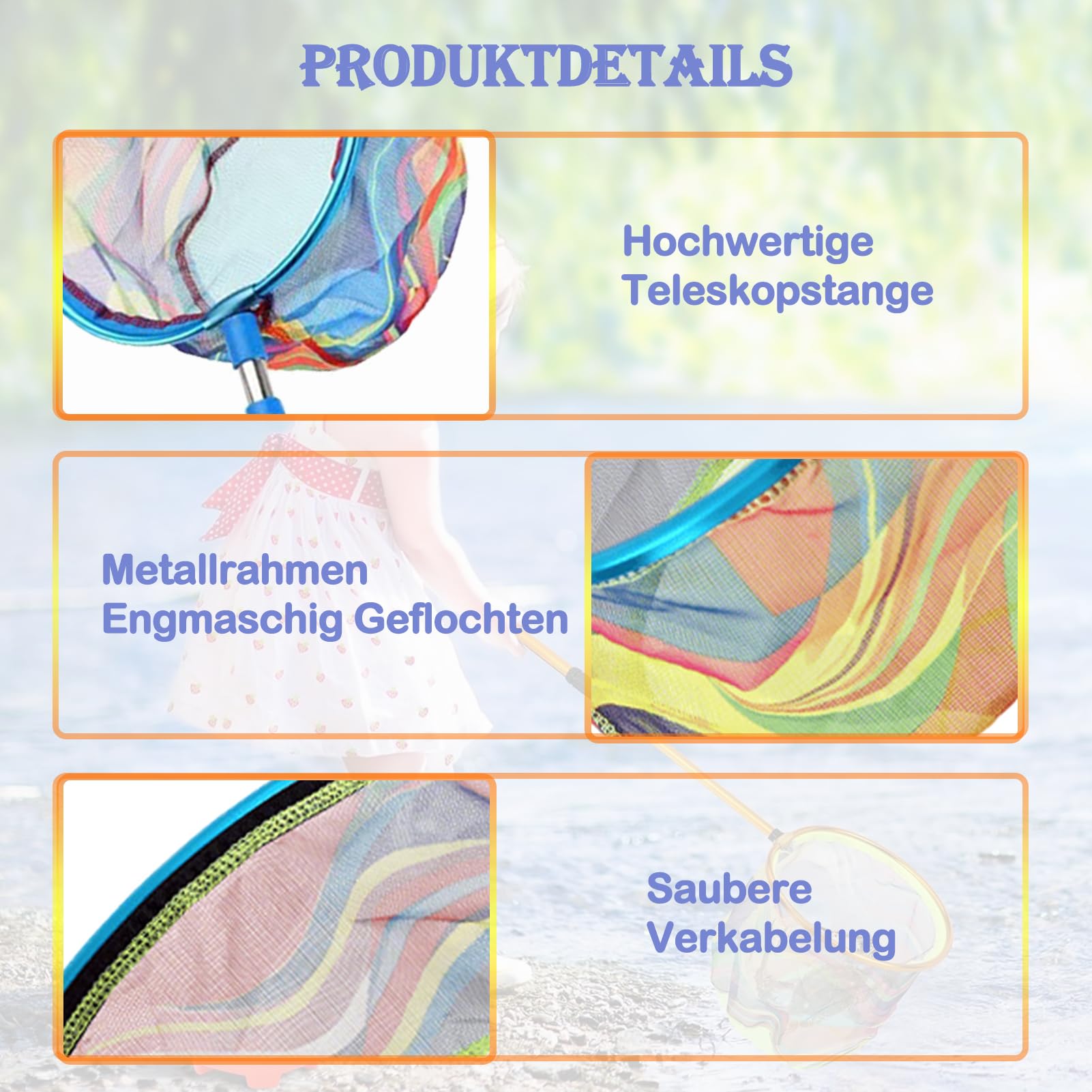 3 Stück Teleskop Kescher Kinder, 55-125cm Angel Kescher für Kinder, Angelkescher Schmetterlingsnetz mit 3 Faltbaren Eimern Kleine, Unterfangkescher Angelkescher für Kinder Fangen von Insekten - 4