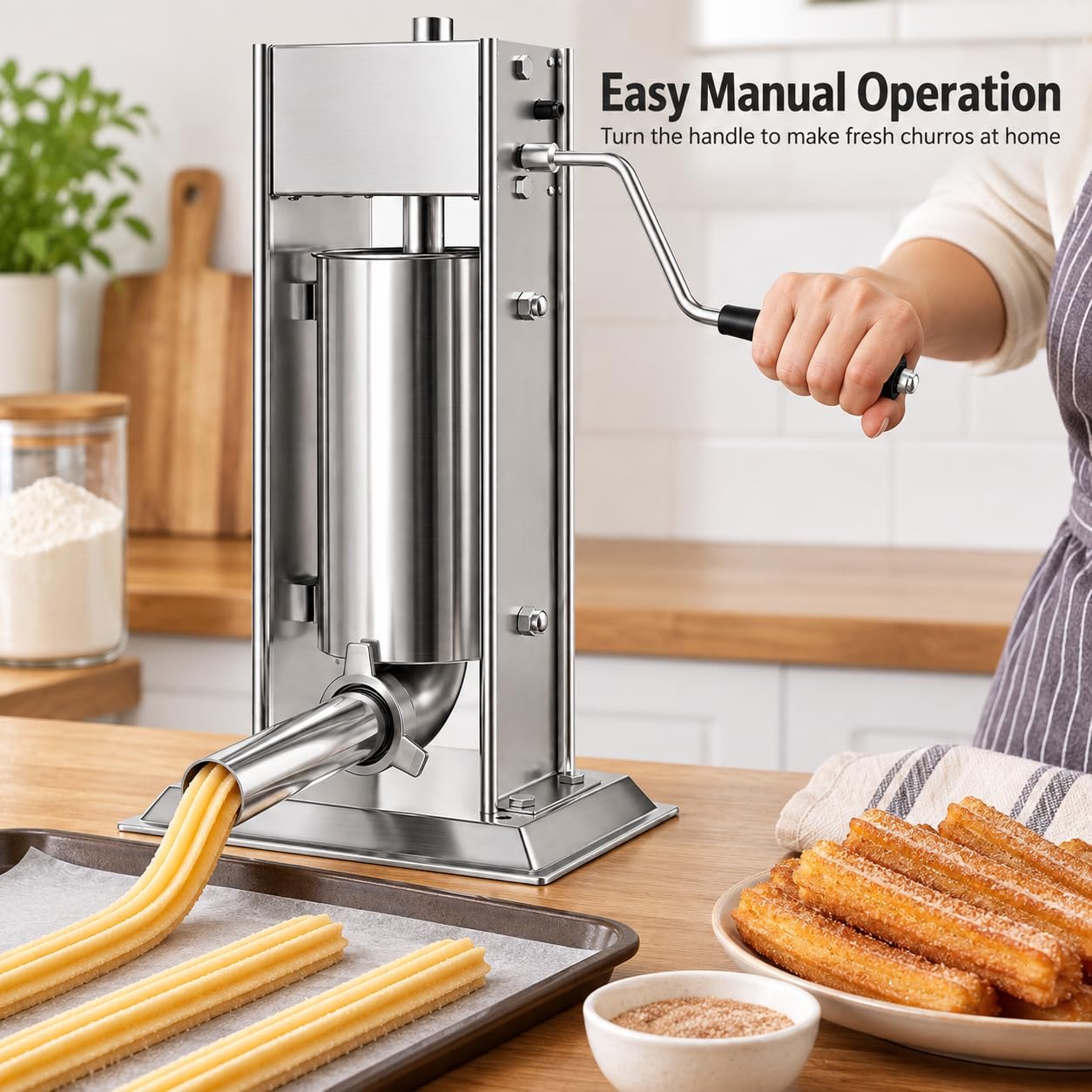 Machine à churro manuelle avec plusieurs buses et tubes de remplissage, 3 l