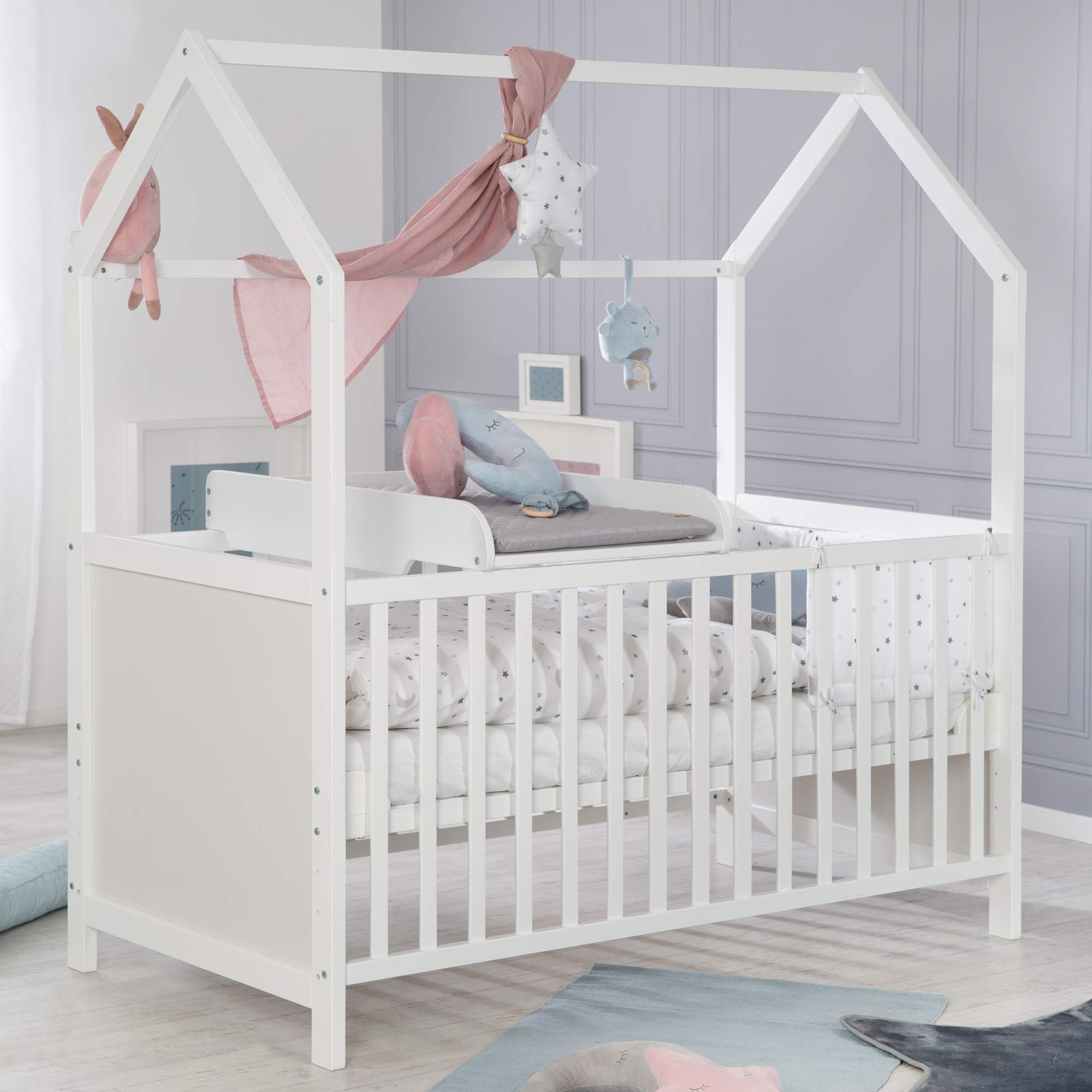 roba Cambiador con cambiador, para colocar en cunas y camas infantiles, color blanco