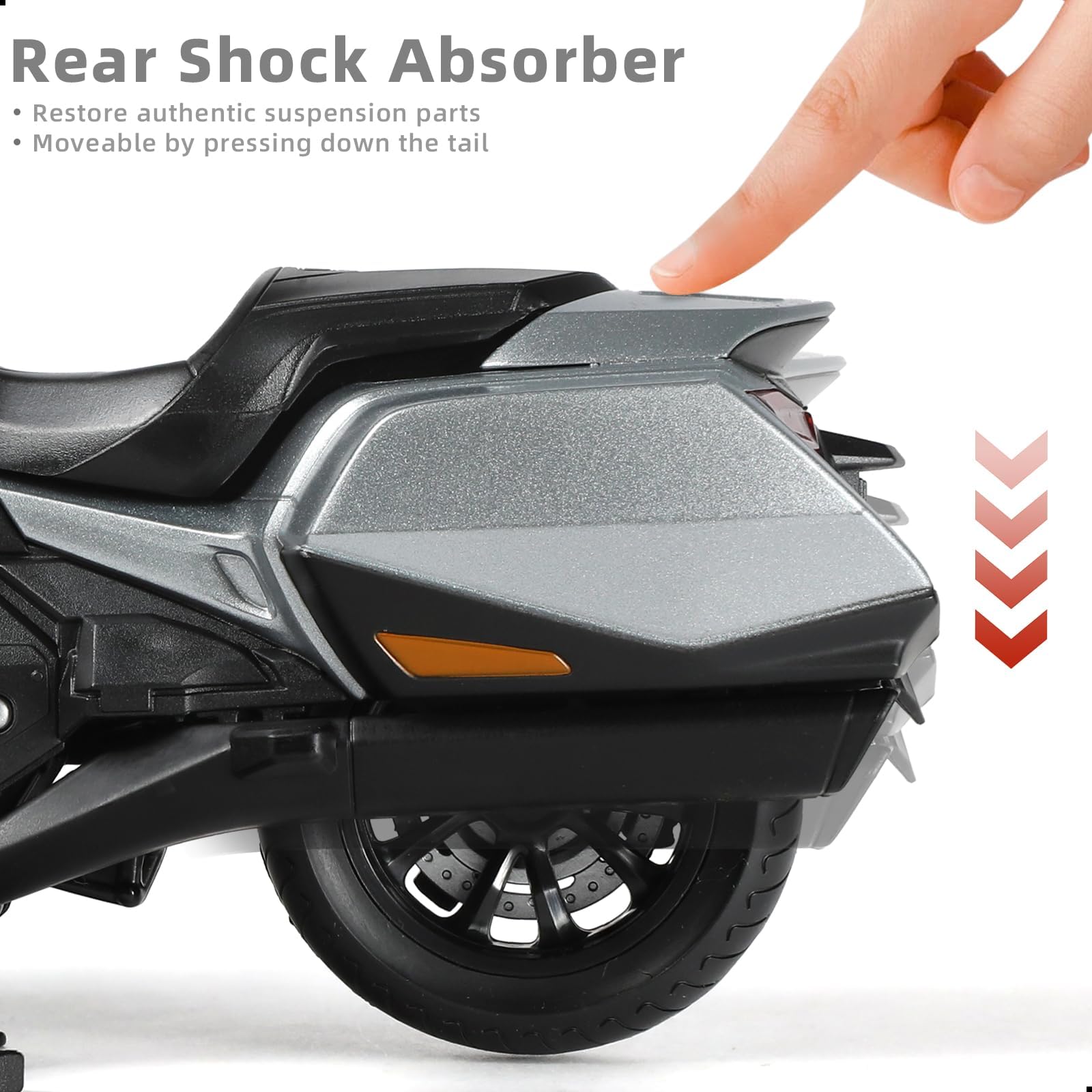 Risopen 1:12 Motorcycle Model Compatible for Honda Goldwing Alloy Diecast Motorcycle Model Toy Mini Moto Gift (Grey) - Image 4