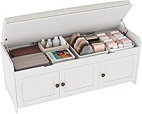 Vista 10 de HOMEFORT Banco para Zapatos de 30" con Almacenamiento de Tapa Elevable, Banco de Entrada con Asiento Acolchado, Banco de Madera para Pie de Cama