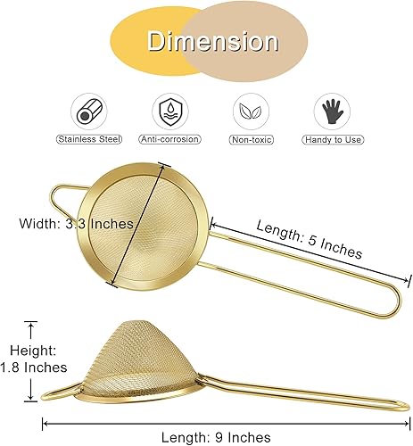 Miniatura 9 de E-far - Juego de 2 coladores pequeños de acero inoxidable de 33 pulgadas con mango largo coladores cónicos de metal para té cóctel café alimentos a
