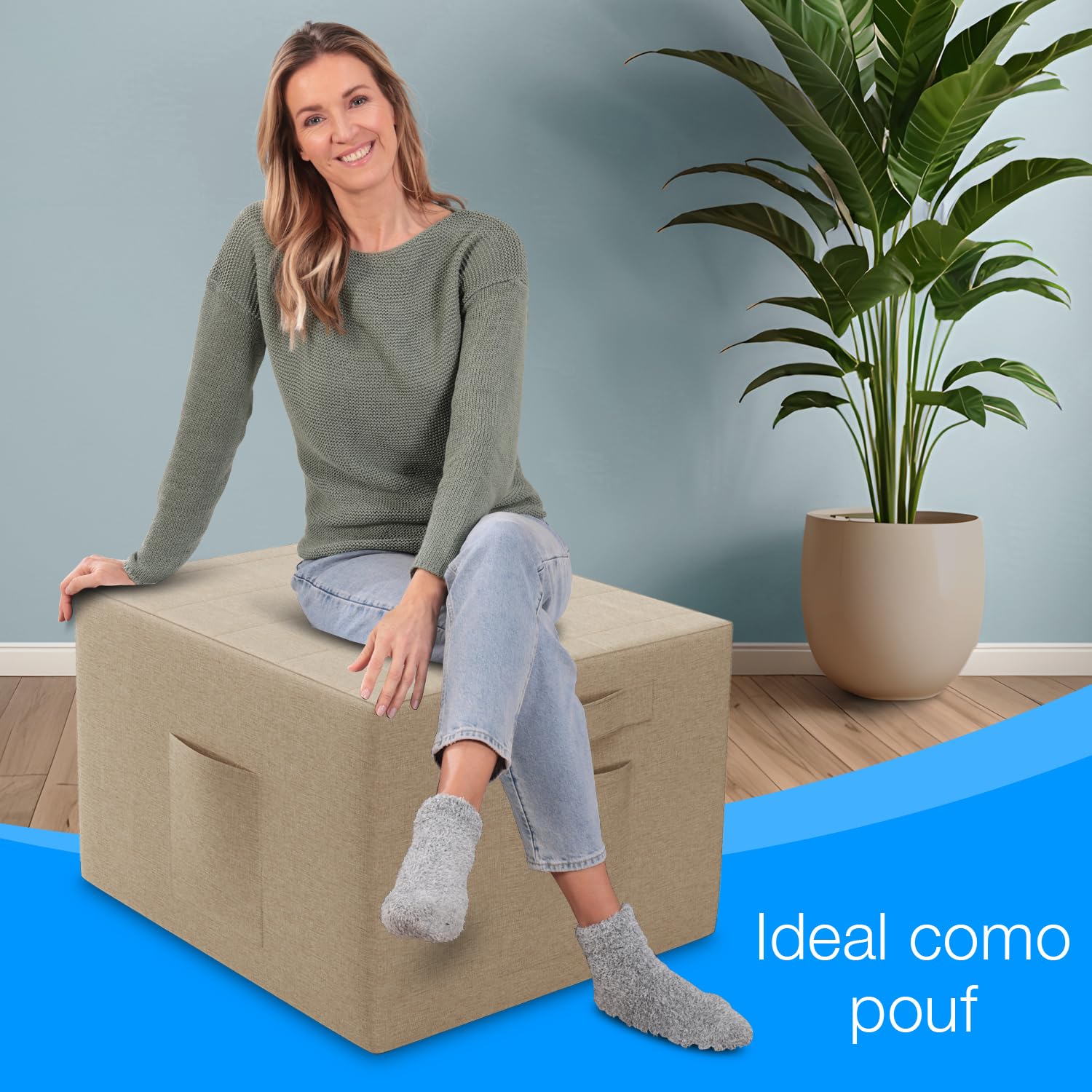 ELONEO Funda para Colchón Plegable - 90x200x15 cm, Funda Protectora con Bolsillos Laterales para Cama Plegable, Asiento y Pouf, Lavable, Diseño Moderno Crema