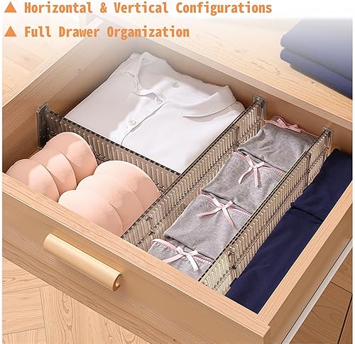 Miniatura 4 de Kalimdor Separadores de cajones, paquete de 4 organizadores de cajones ajustables de 3.4 pulgadas de alto, 11-21 pulgadas para ropa, separadores de