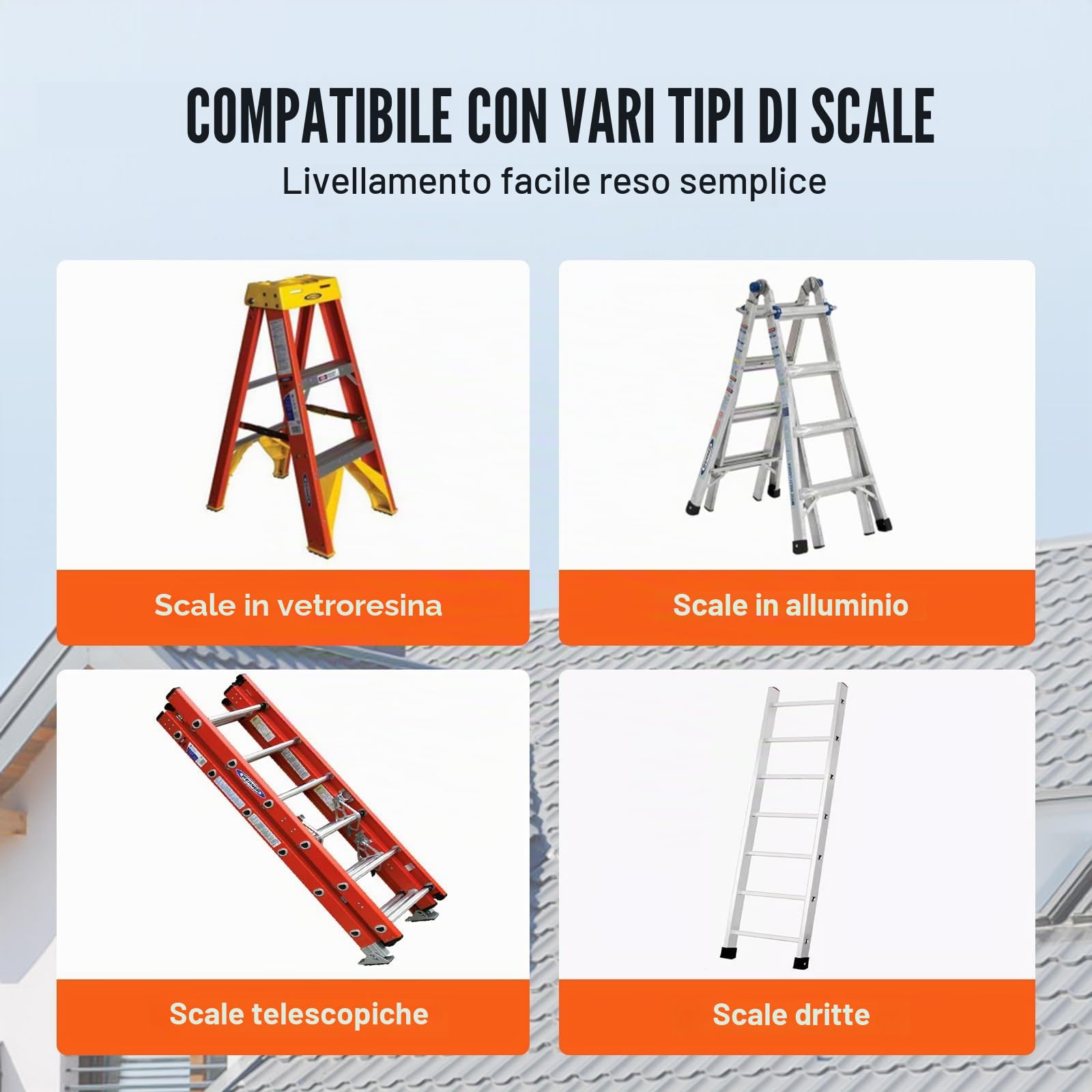 VEVOR Livellatore per Scale Livellamento Scale Carico 172,4kg, Stabilizzatore per Scale Contenitore Piattaforma Stabile per Tutte le Superfici, Accessorio per Scala Estensibile per Terreni Irregolari