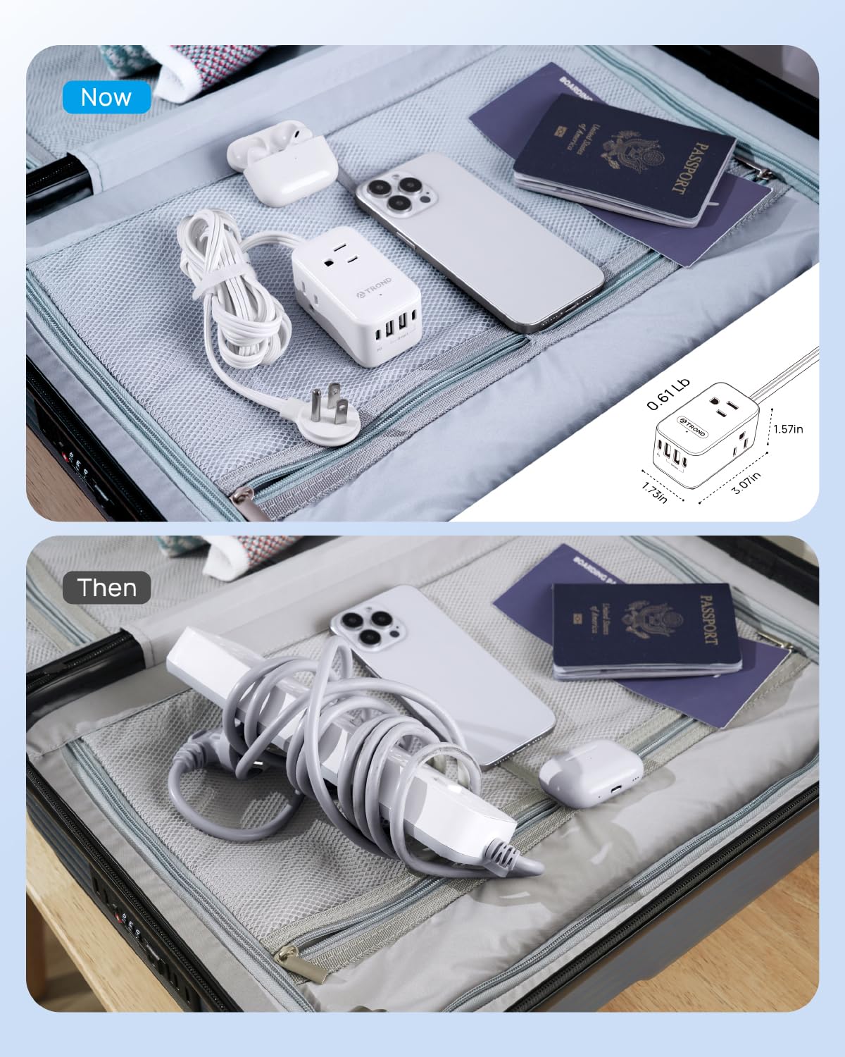 TROND 20W USB C Travel Power Strip - Ultra Thin Flat Plug Small 10ft Long Extension Cord Wall — view 4