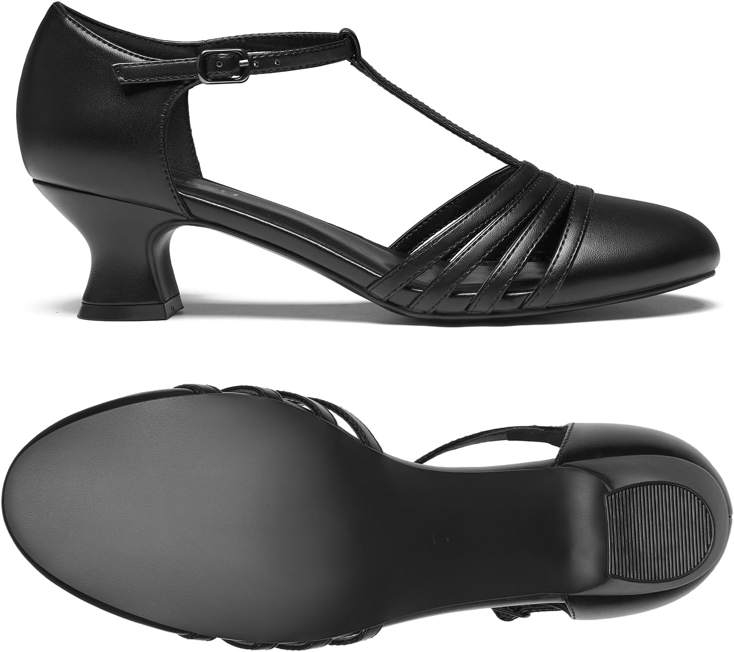 YESSA 1920s Shoes for Women Leather/Satin Ballroom Dance Shoes,T-Strap Character Shoes,2"/2.5" Dancing Pumps for Latin Salsa - Image 3