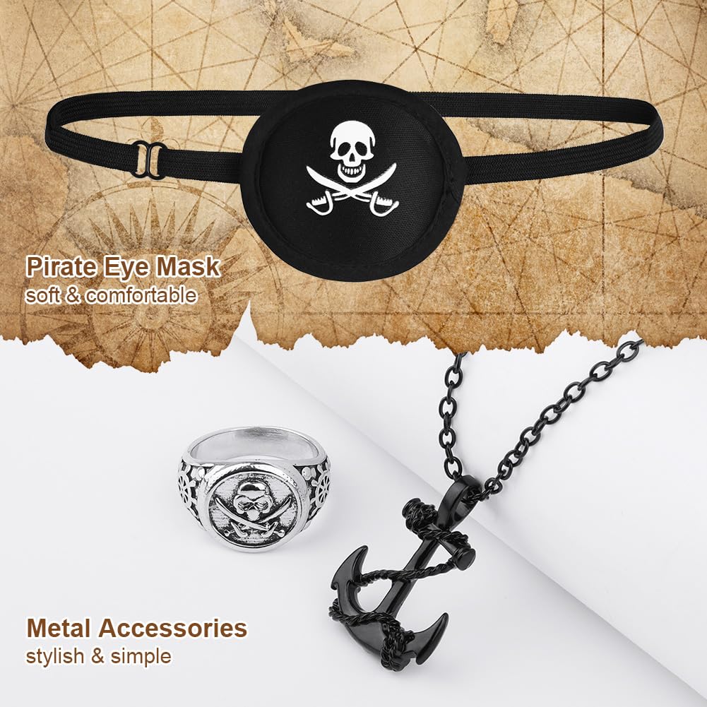 Alaoo 5 Pcs Pirate Costume Accessories Set, Captain Accessories with Bandana Sash Belt Eye Patch Anchor Pendant Chain - Image 3