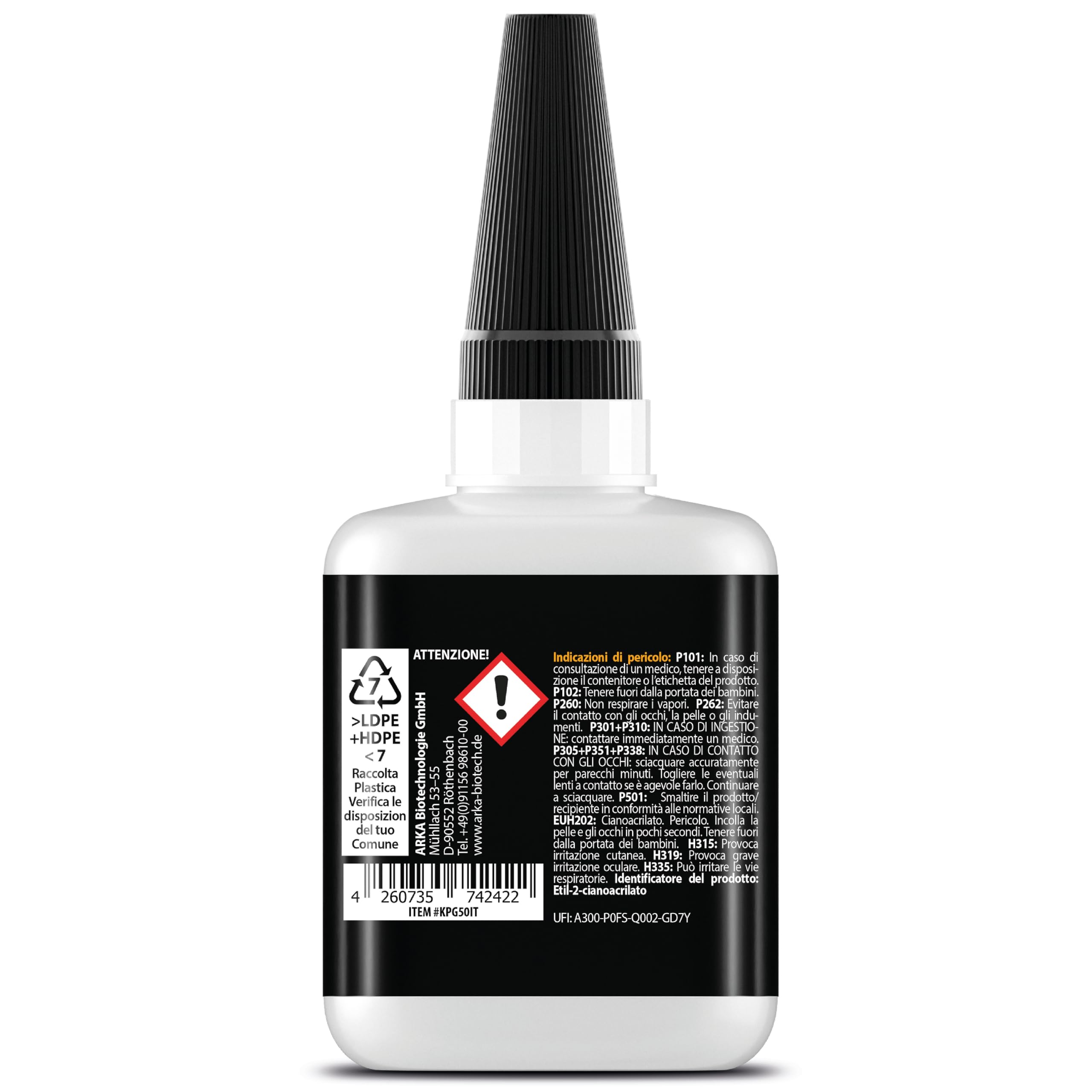 Colla istantanea in gel extra forte 50 g – Supercolla XXL con ago dosatore – trasparente, non cola, impermeabile e resistente al calore – adesivo per plastica, legno, metallo, vetro – KRAFTPROTZ ARKA