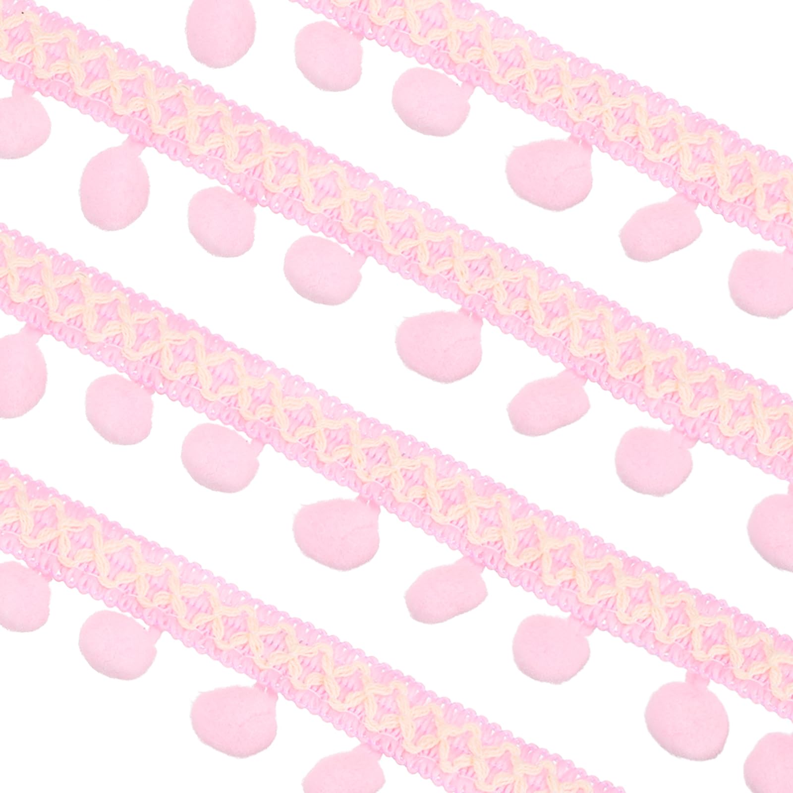 sourcing map Embroidered Pompoms Trim Ribbon, 20Yards Polyester Pom Pom Trim Fringe, Woven Embroidery for DIY Sewing Crafts Clothing Decoration, Light Pink