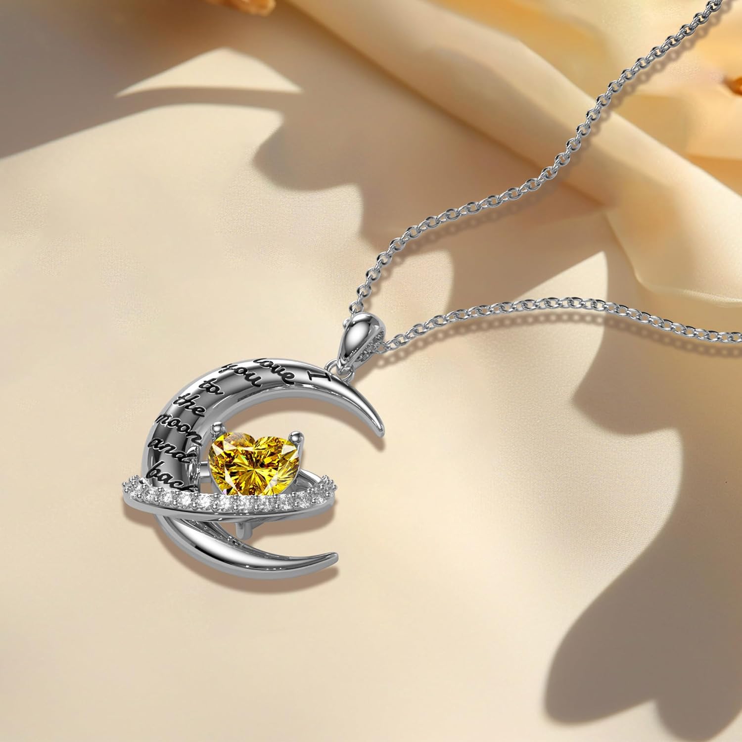 Distance Valentine's Day Gift I Love You to The Moon and Back Necklace for Women, S925 Sterling Silver Forever Love Heart Birthstone Necklace, Anniversary Birthday Jewelry Gifts for Her Wife Lover - Image 4