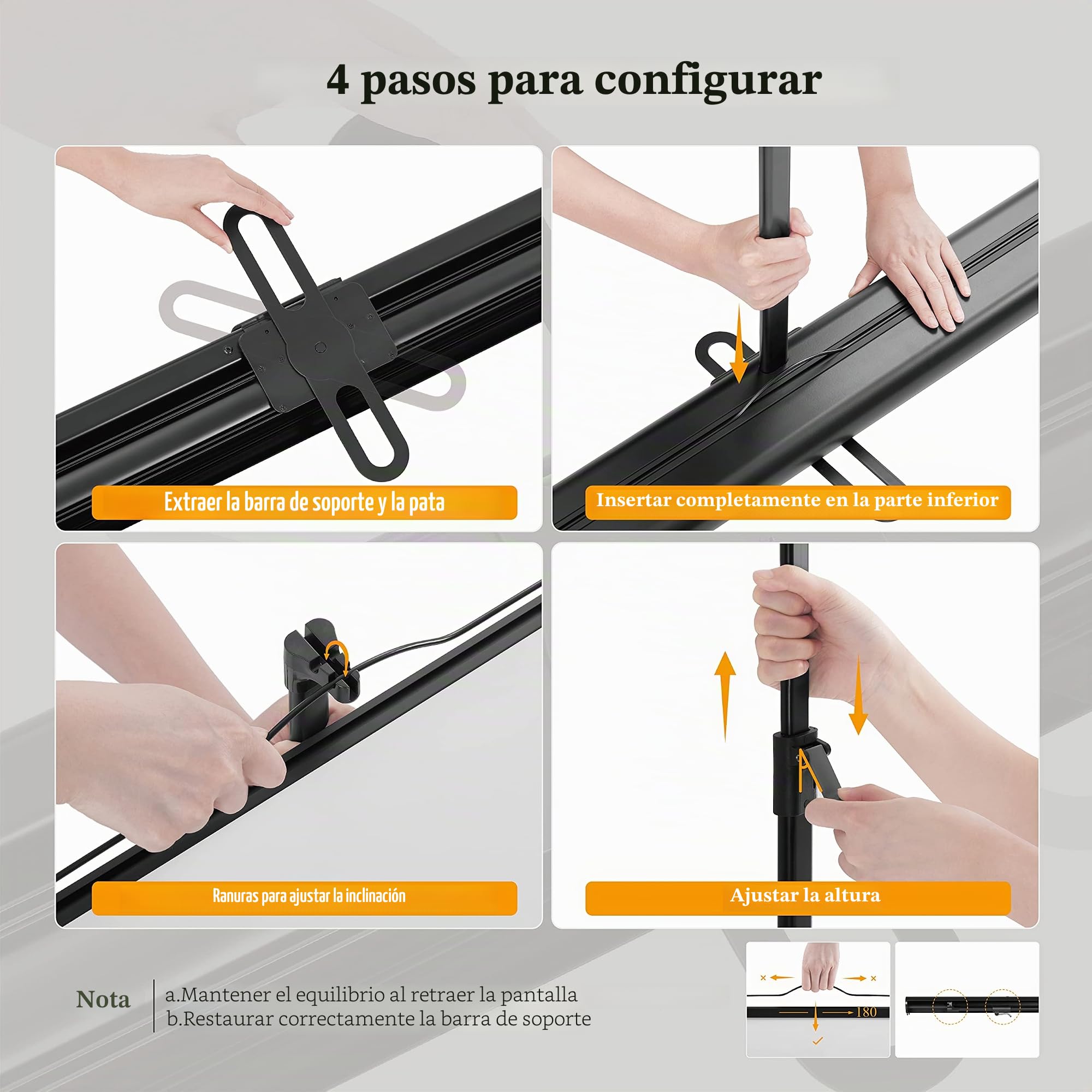 Proyector de Pantalla con Soporte, Pantalla de proyección de 60 Pulgadas 16:9, Pantallas de proyección portátil, proyección de Distancia Ultra Corta, diseño Compacto, Ideal para Cine en casa