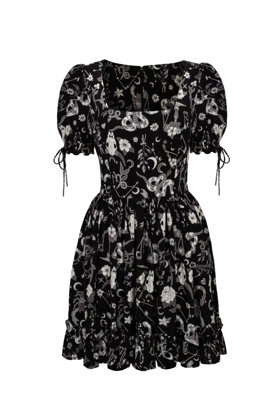 Hell Bunny Women's Black Star Sign Goth Dress Mini Dark Gothic Charm Party Puff Sleeves, Xl