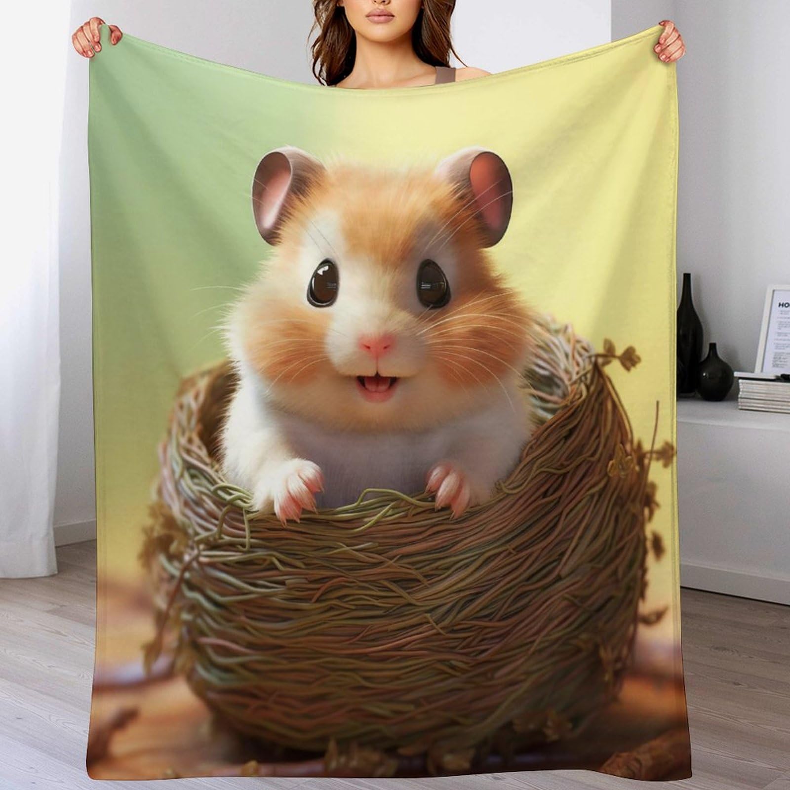Couverture cadeau motif hamster 3D mignon en flanelle pour anniversaire de garçon
