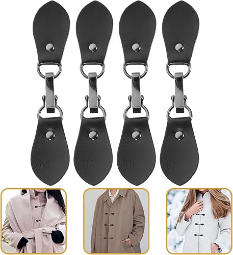 Miniatura 2 de 4 botones de cuero de metal para abrigo, hebilla de cuero, hebilla de cierre de palanca a presión para abrigo, chaqueta, manualidades (Negro)