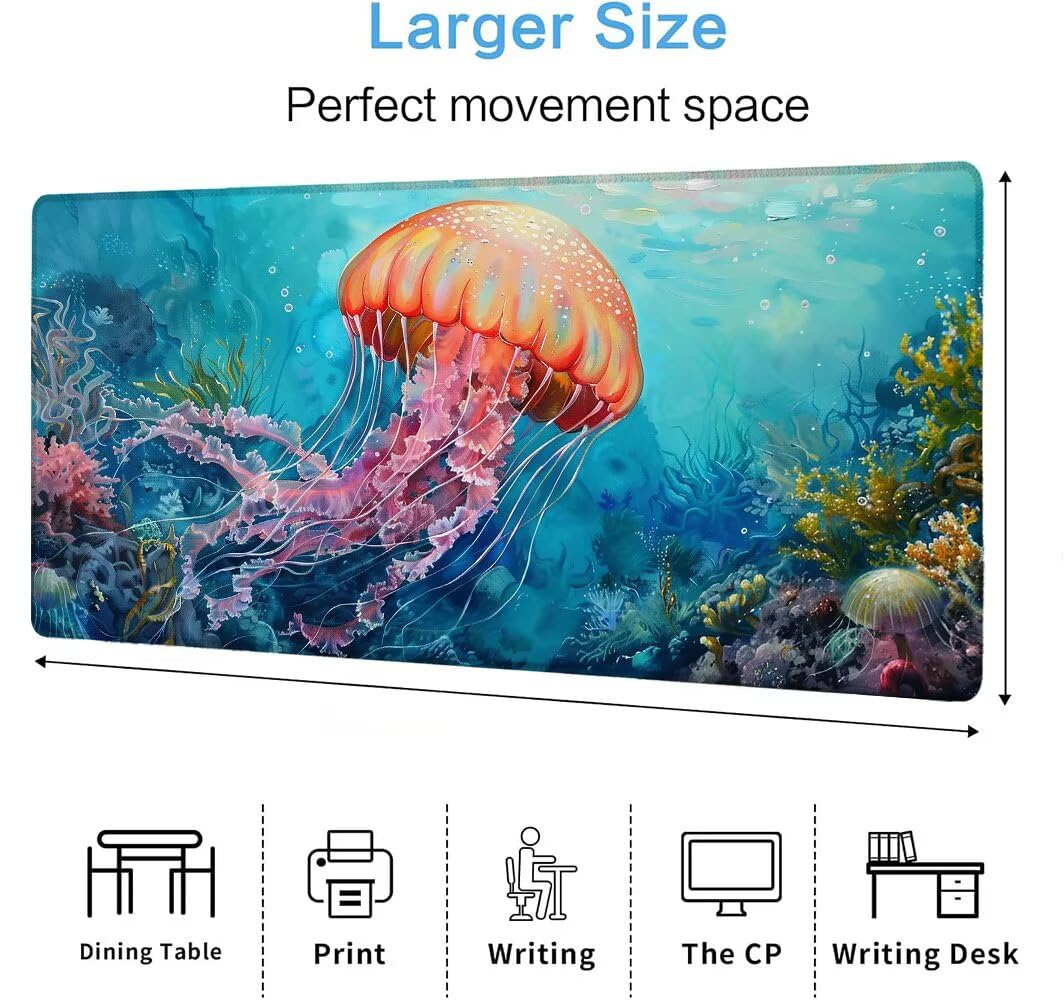 Alfombrilla Ratón XXL 600x1200x3 mm Mouse Pad Grande Gaming Medusa Alfombrilla Escritorio,con Base de Goma Tapete Escritorio con Bordes Cosidos, Impermeable Antideslizante Ordenador Desk Mat zj-9