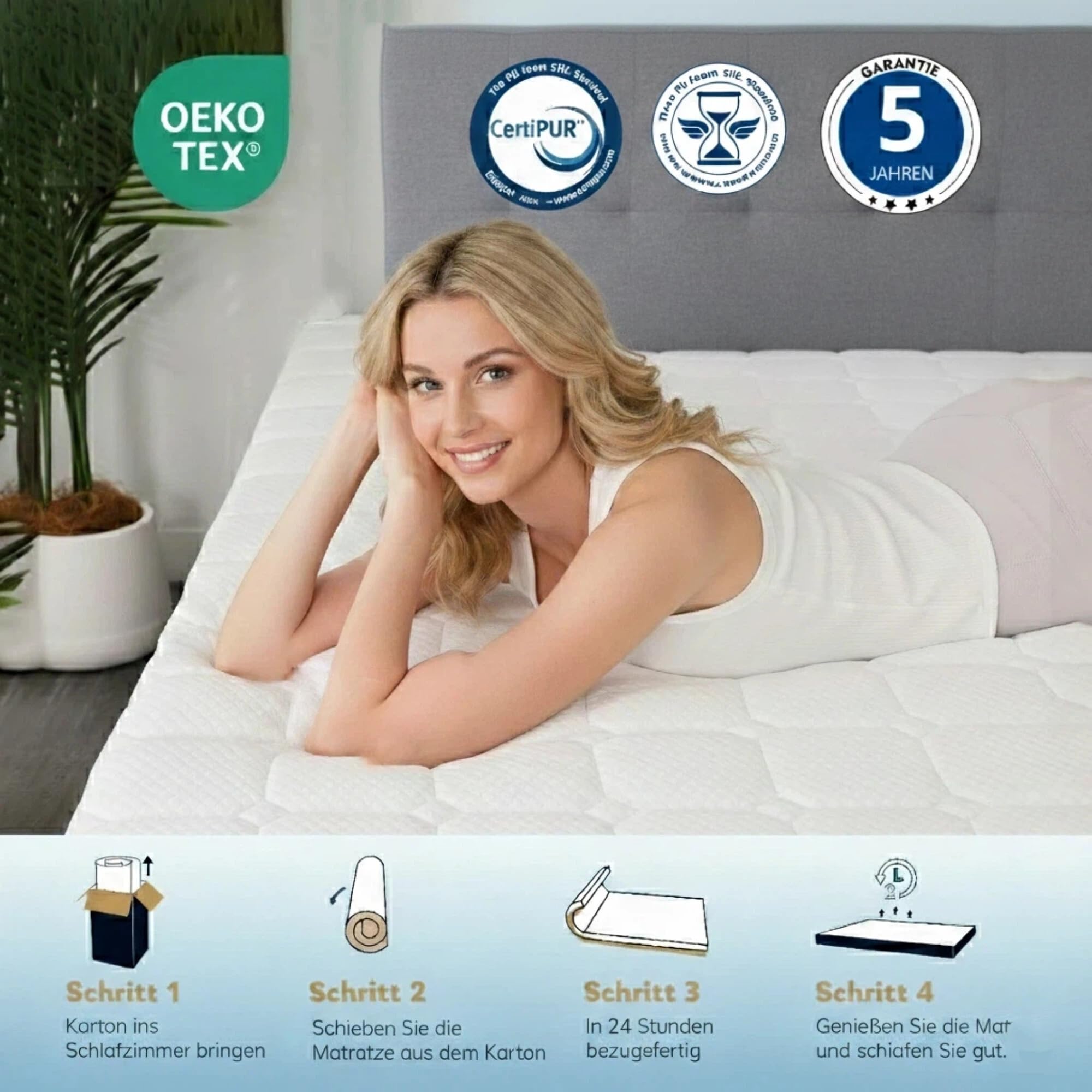 EGO HOME Colchones Topper 180 x 200 cm, 7 Zonas con Espuma viscoelástica, Certificado Öko-Tex, 180 x 200 cm, para Cama con somier, colchones, sofá Cama