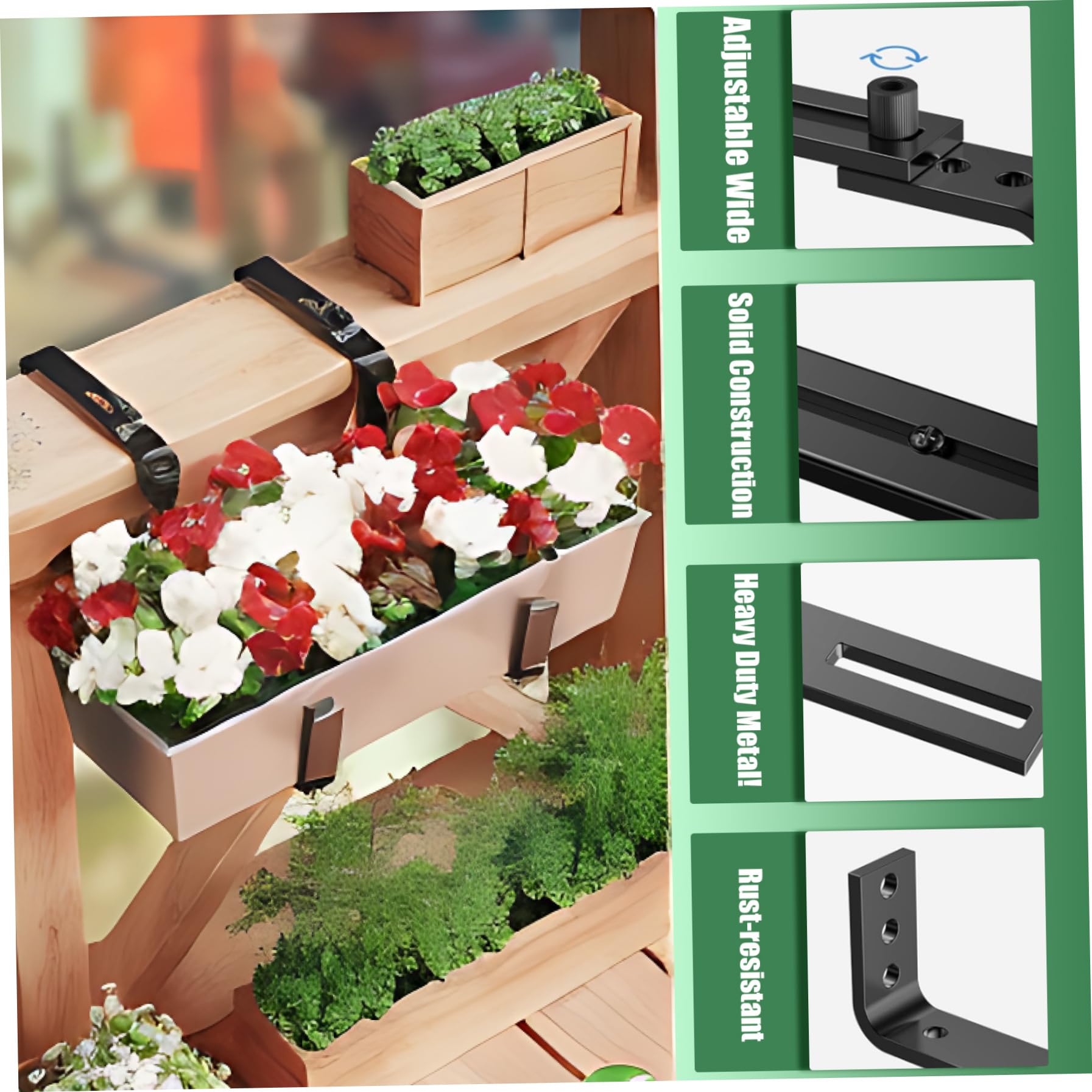 Blumenkasten-Halterungen, Pflanzkasten-Halterungen, 4 Stück, robuste, verstellbare Halterung, massives Metallfenster für Geländer, Wand, Balkon, Garten, für Zuhause