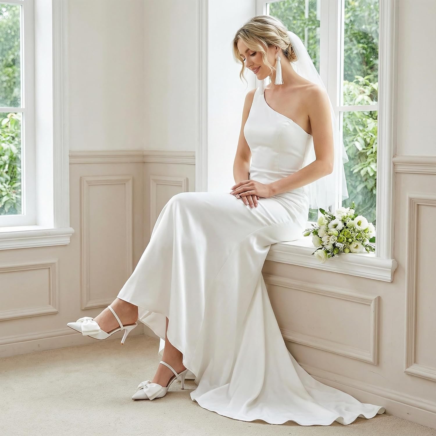 CAMSSOO Womens Bow Heels Slingback Pumps Suede Closed Pointed Toe Kitten Heel Mules with Strap Stiletto Slip On Dress Shoes