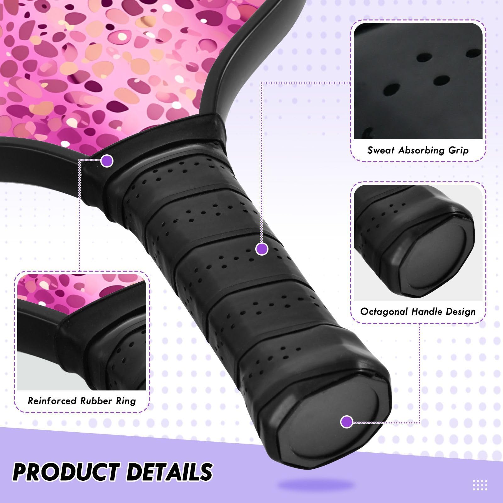 Leopard - Racchette da pickleball Spin & Power con glitter sfumati viola
