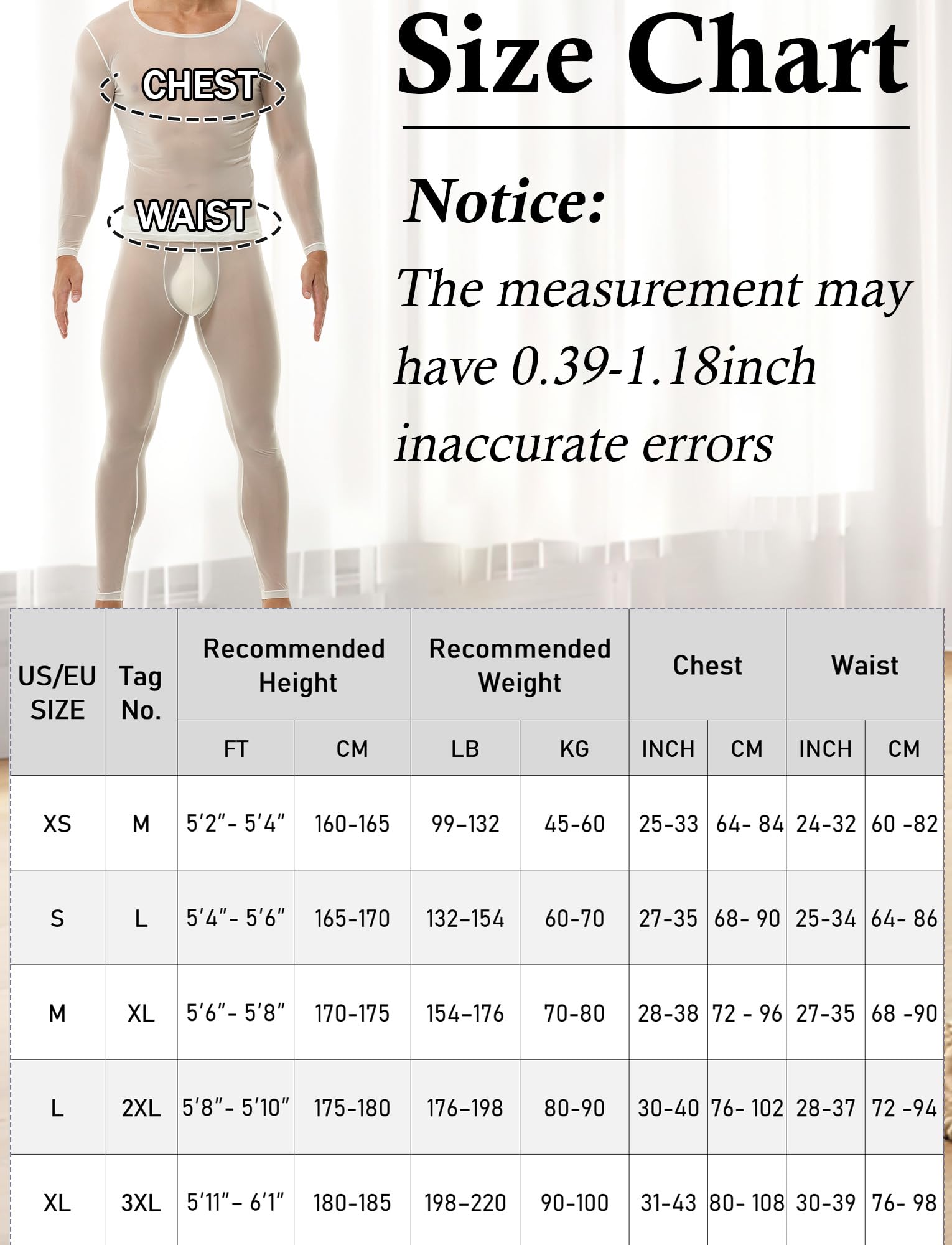 AIEOE Hommes Sous-Vêtements Ensemble Pyjama fin en Soie Transparente Tops élastiques Sexy Pantalons EU XS-XL