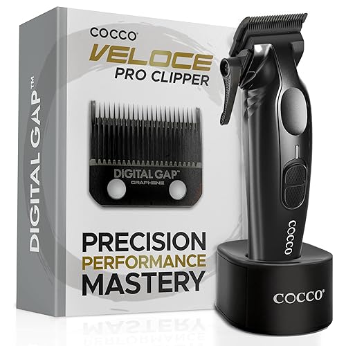 Miniatura 13 de Cocco Veloce Pro Clipper, Digital Gap Ambassador Graphene Taper Blade Profesional Clipper, Motor BLDC de alto par, totalmente metálico, inalámbrico,