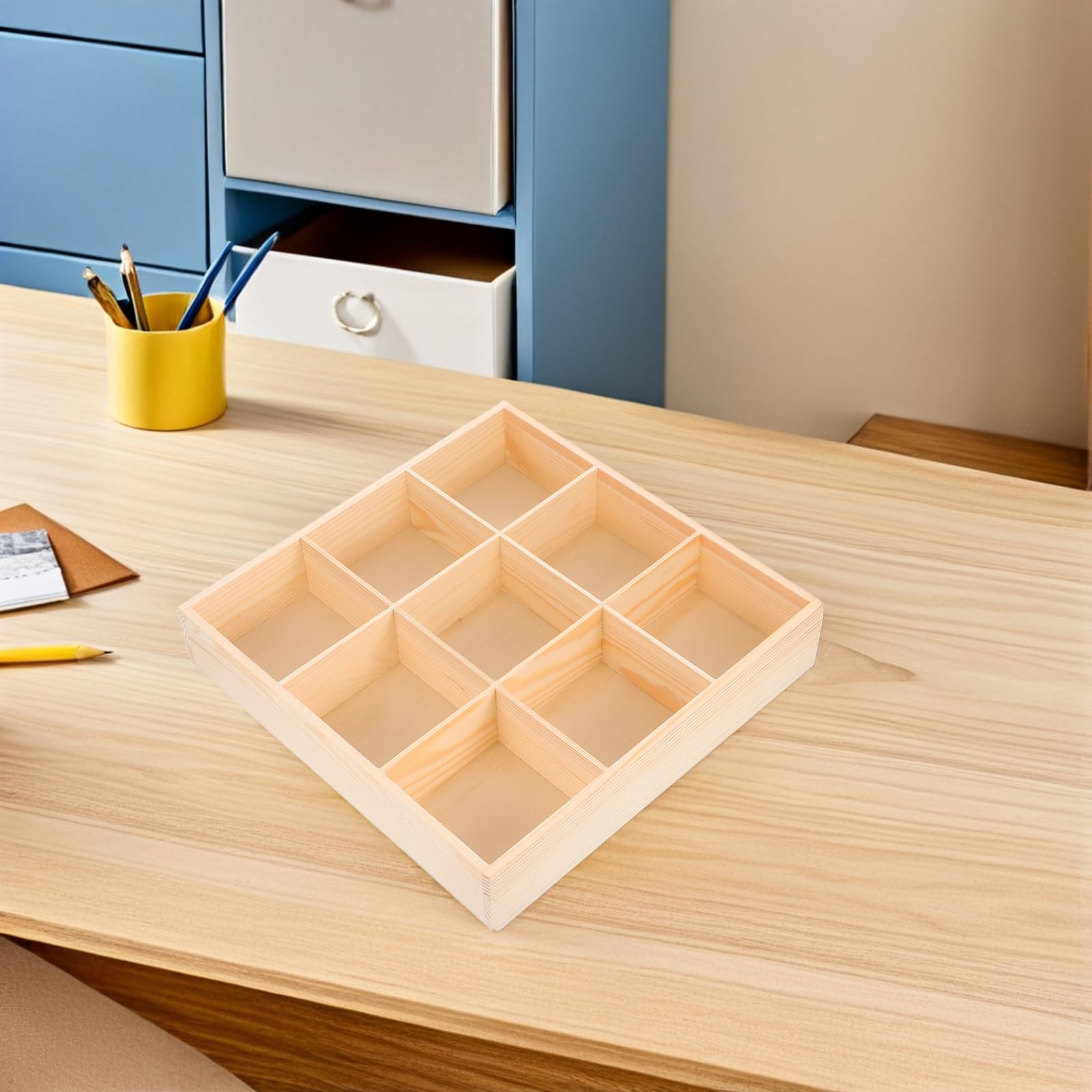 Homoyoyo Organizador de Cajones de Madera Natural 9 Compartimentos Caja de Almacenamiento para Calcetines y Ropa Interior Organizador Multifuncional para Armario y Dormitorio Ahorro de