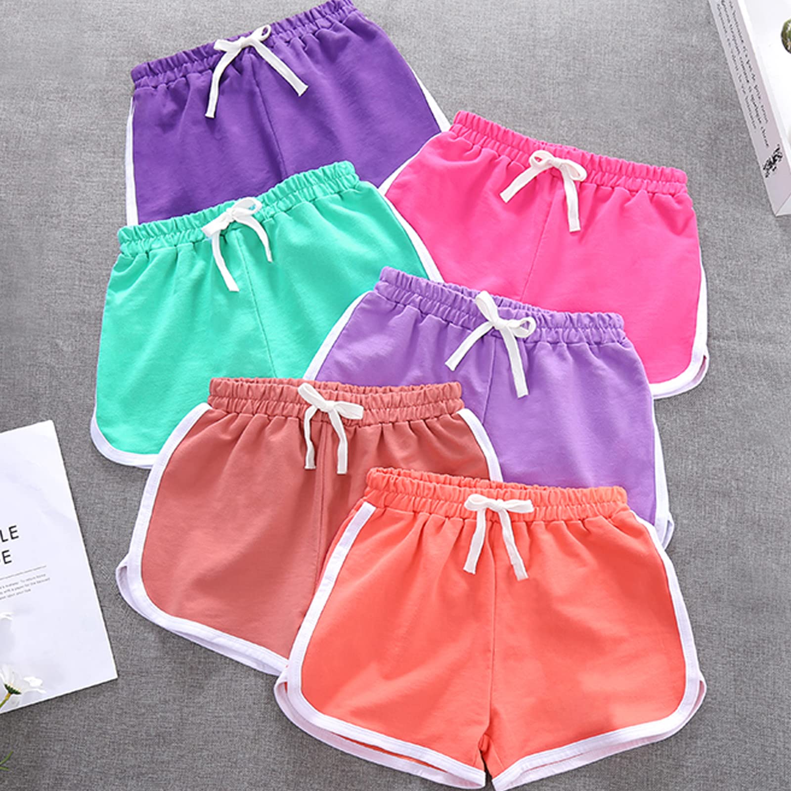 Paquete de 3 pantalones cortos deportivos de algodón para niñas pequeñas y grandes para entrenamiento, danza, delfín