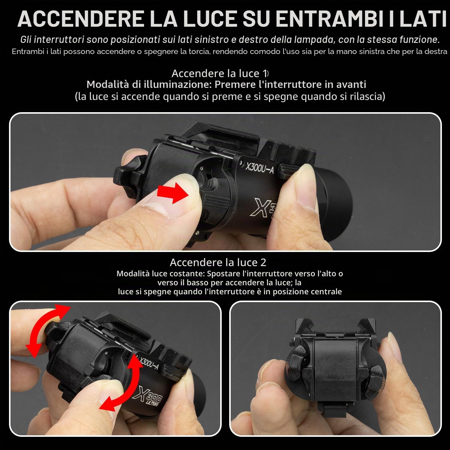 Zhongren X300 - Torcia tattica per softair, 800 lumen, 2 modalità, luce costante/momentanea, colore: Nero