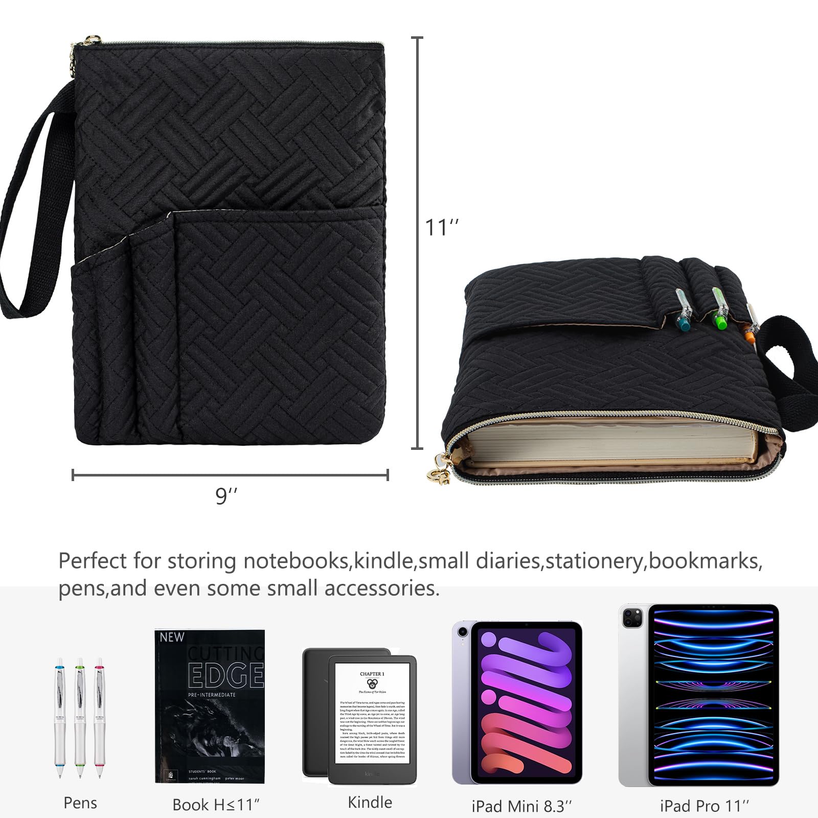 APLUFINE Funda para libro de la Biblia para mujeres y hombres, funda de libro para los amantes de los libros, protector de libro de tapa blanda y fundas duras, funda para libros (negro, vertical)