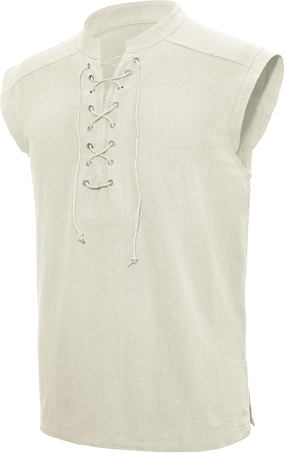American Trends Renaissance Costume Men Pirate Shirt Sleeveless Lace-up Medieval Viking Outfit Steampunk Gothic Top Tunic
