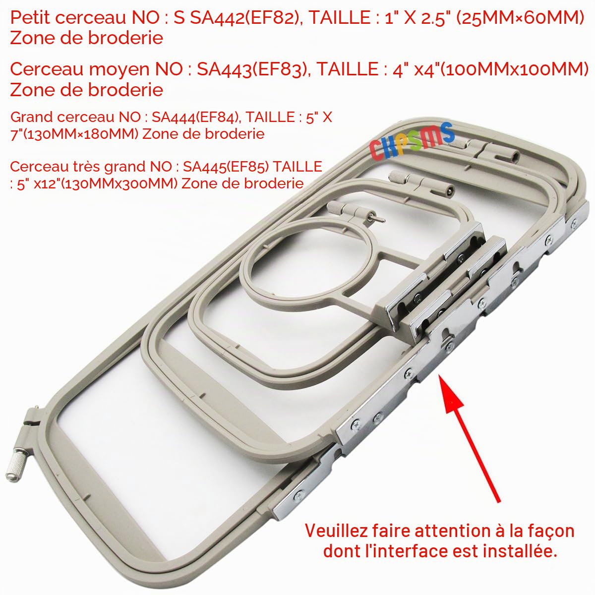 CKPSMS Marque -Cerceau à broder Compatible avec/remplacement pour Brother marque Innovis F440E/ F540E/F480/F580/PE750/PE750D/PE770/PE780D/PE800/PC8200/PC8500 (Embroidery Hoop-4 1SET)