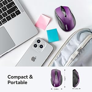 TECKNET Wireless Mouse for Laptop, Silent Mouse Quiet Click, Computer Mice Wireless, 6 Adjustable 4000 DPI Computer Mice - Purple