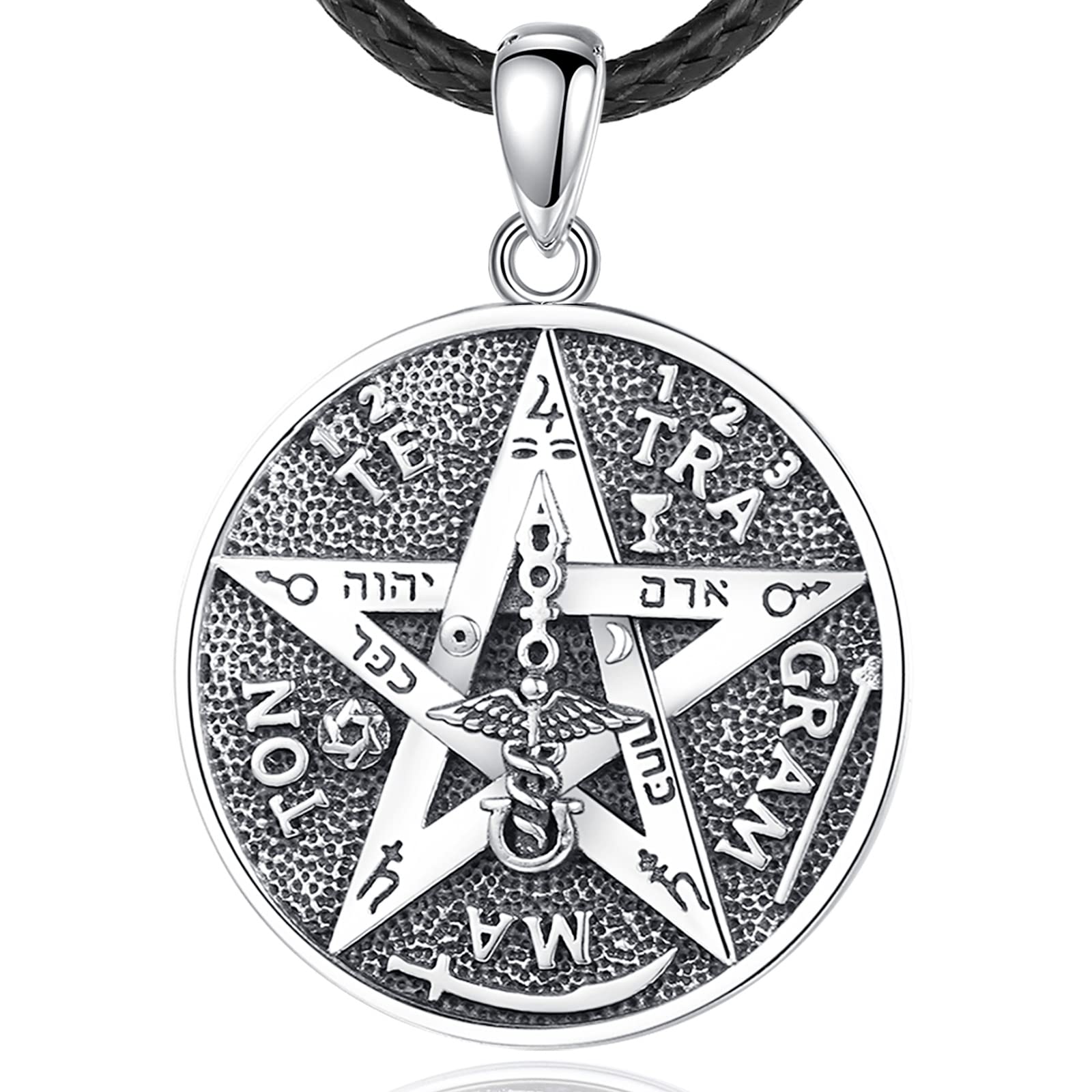 Witcher Pentagramm Kette Ring für Damen Herren Sterling Silber 925, Tetragrammaton Runen Halskette Amulett Vintage Anhänger Energie Schmuck Geschenk für Frauen Herren