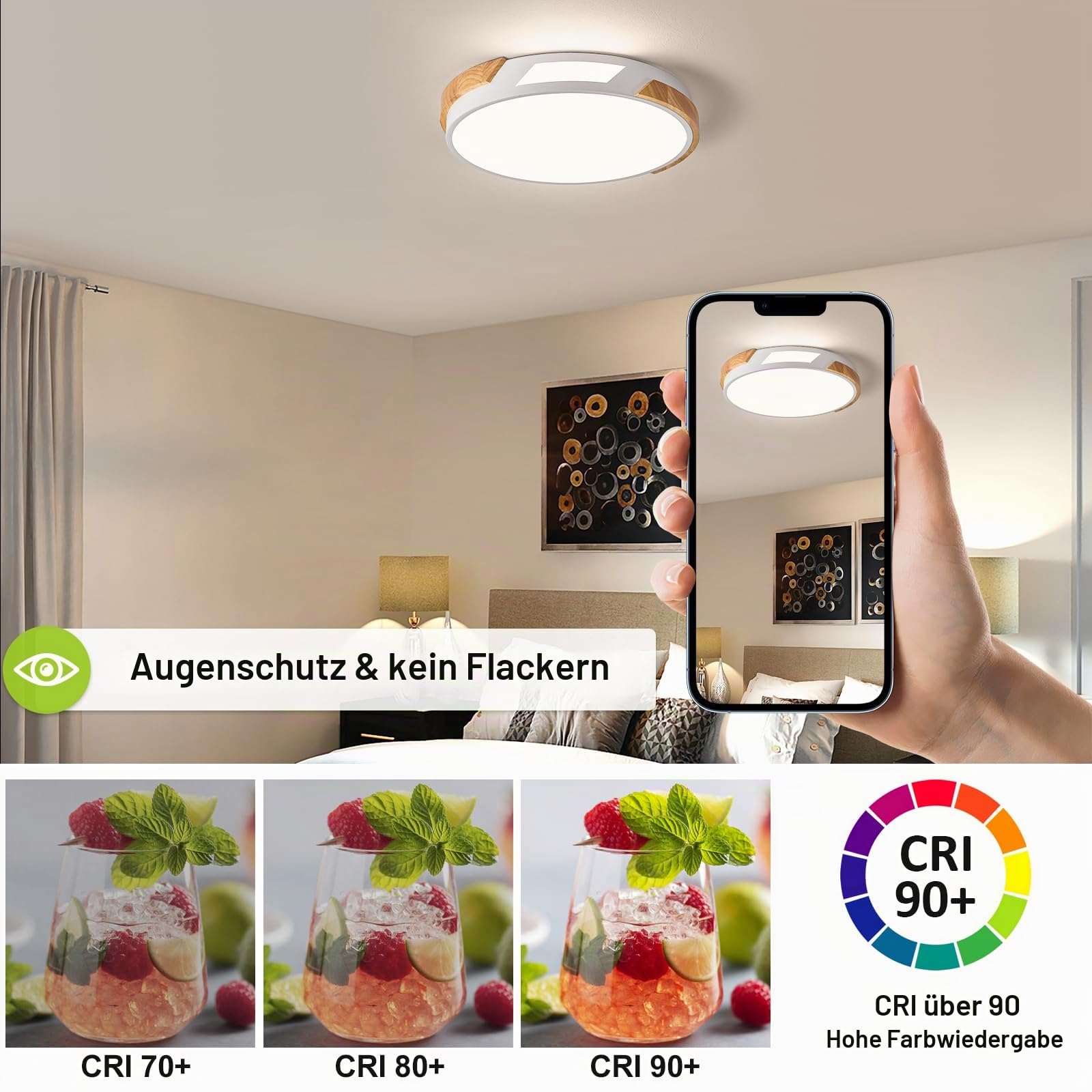 LED Deckenleuchte, Weiß Deckenlampe 40cm für Schlafzimmer | Moderne LED Deckenlampe Holz, Lampen für Wohnzimmer, Küche, Flur, Büro, Kinderzimmer, 36W 4000K Neutrallicht