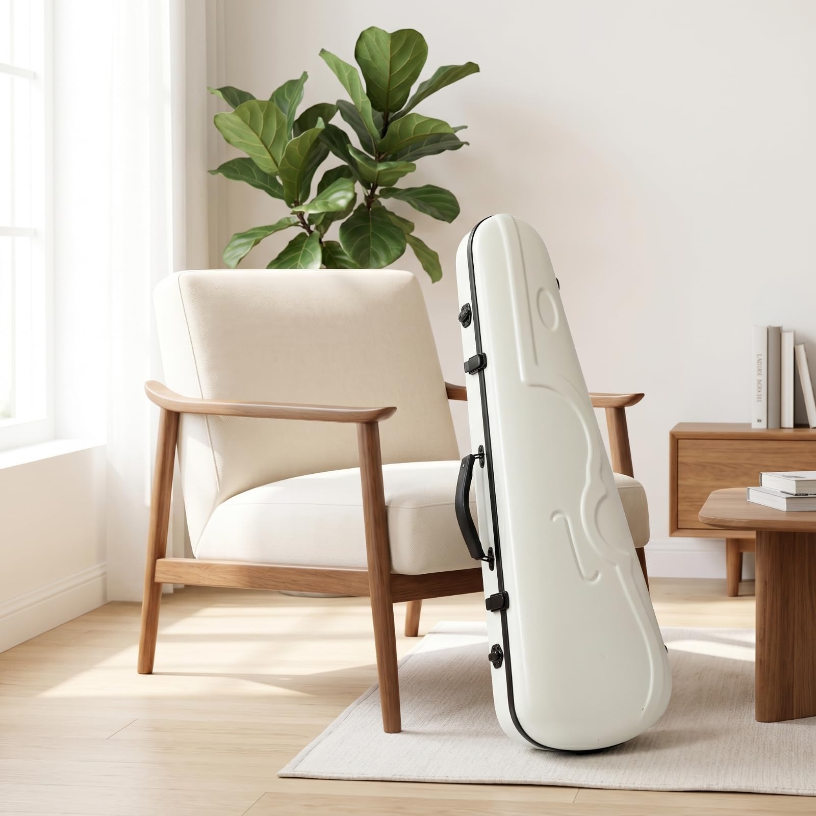 Colcolo Estuche de Violín 4/4 Fibra de Carbono Cubierta Rígida Moldeada Caja Ligera con Contorno Preciso y en Traslado Asa y Patas Adecuado para Repertorios, Rosa Mate