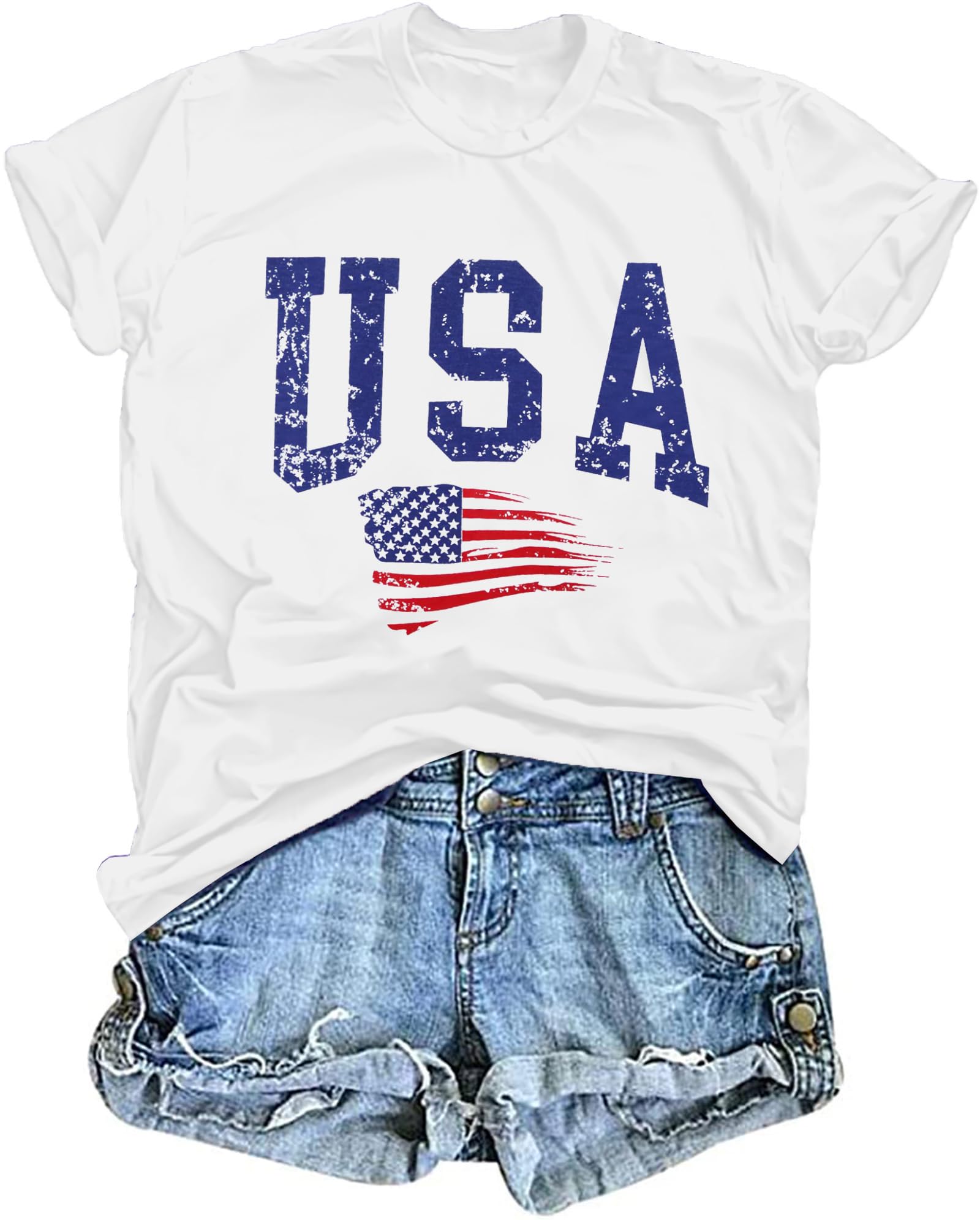 LAWOZZOS USA Shirts for Women 4th of July Shirt Patriotic T-Shirt American Flag Short Sleeve Tops