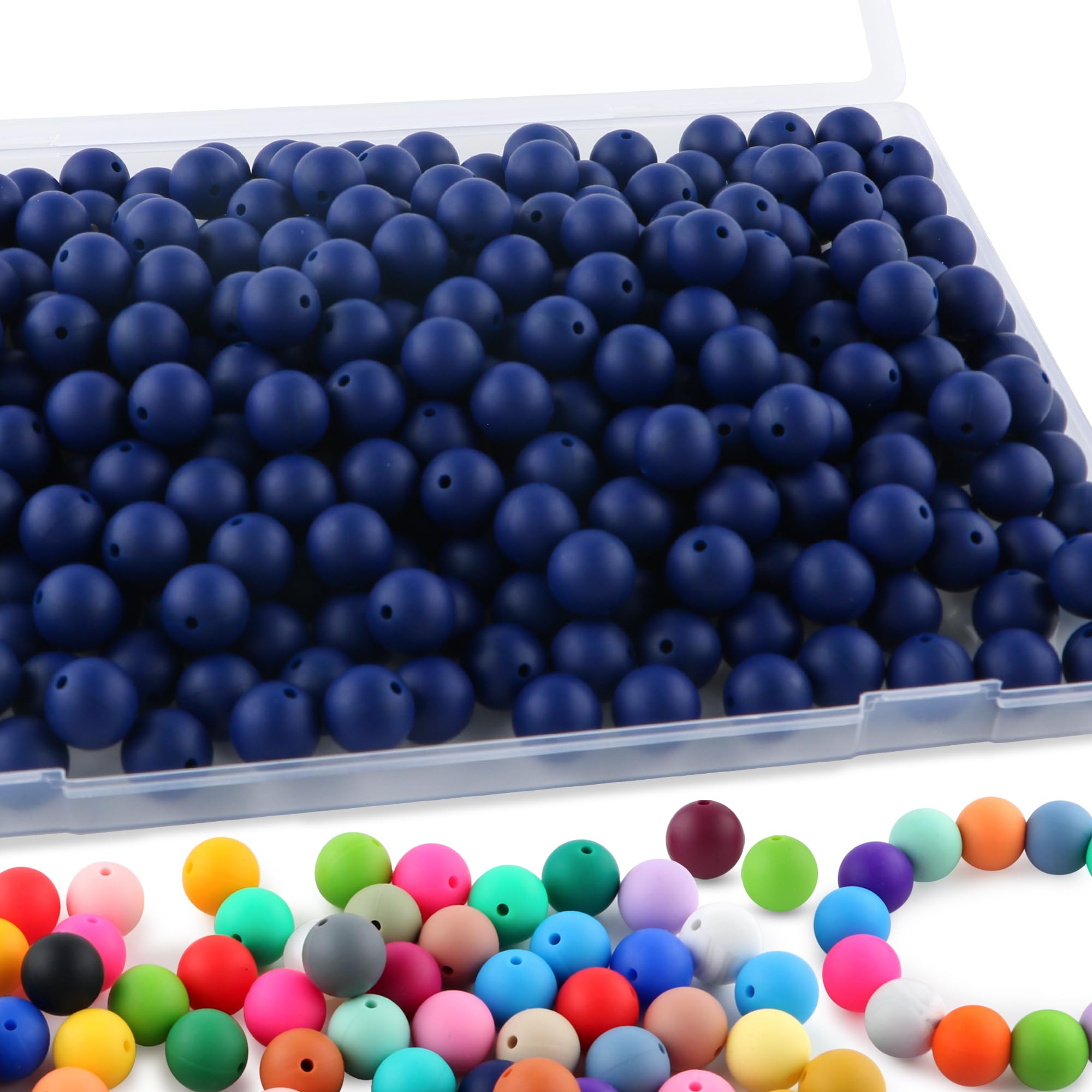 Sunrony 170Pcs 15mm Silicone Beads for Keychain Making, Round Silicone Beads for Pens and Necklace Bracelet Crafts Making(Navy Blue)