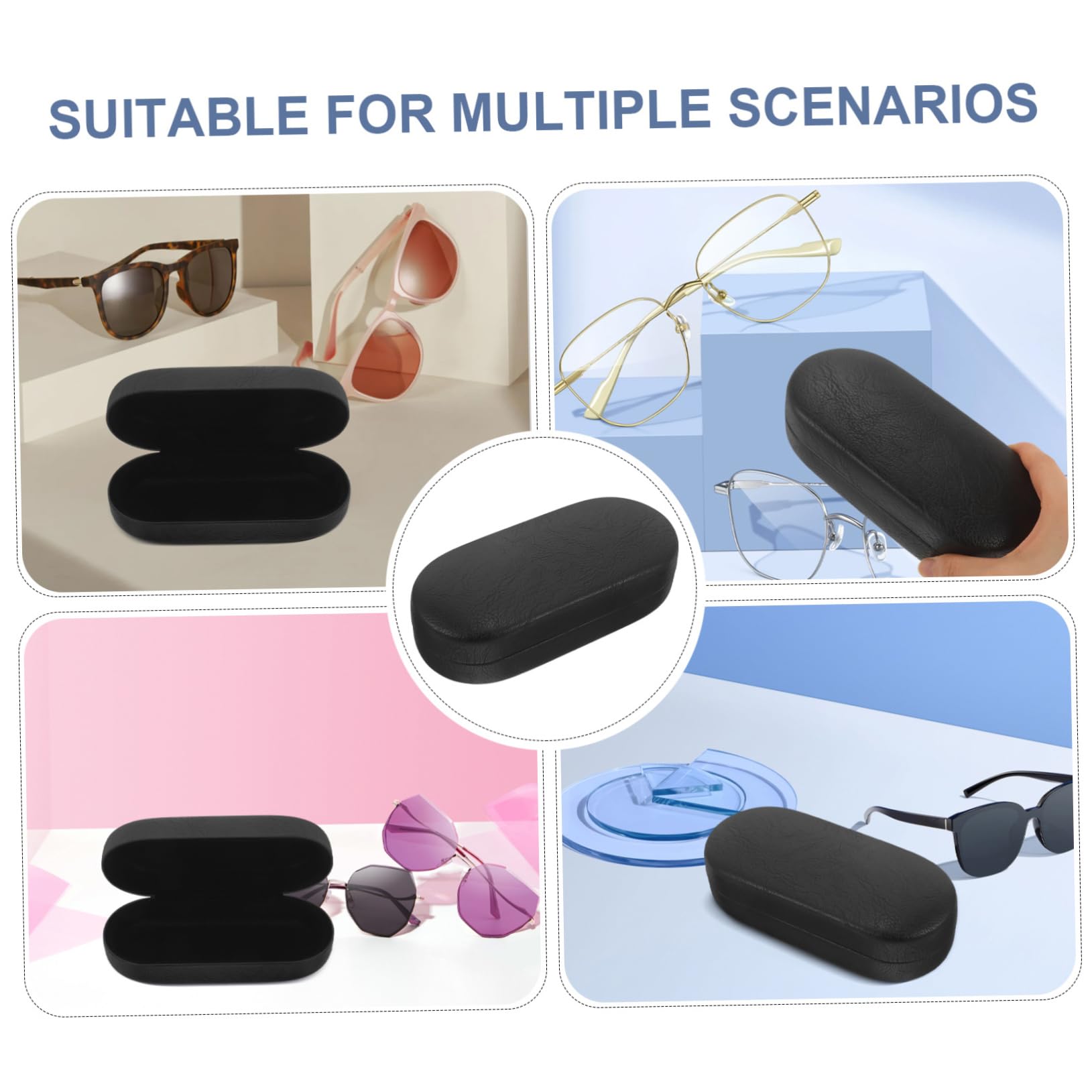 Healeved estuche para gafas de sol conformado duro estuche rígido para gafas de sol organizador caso delgado bolsa estuche para anteojos estuche de anteojos cuero pu Black