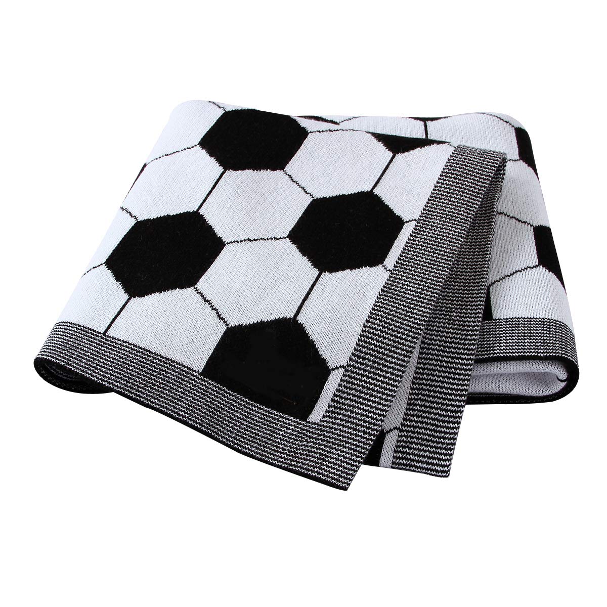 DovFanny Baby Blanket 100% Cotton Knit Soft Lightweight Warm Lovely Football Blanket for Newborn,Grey 100 x 80cm