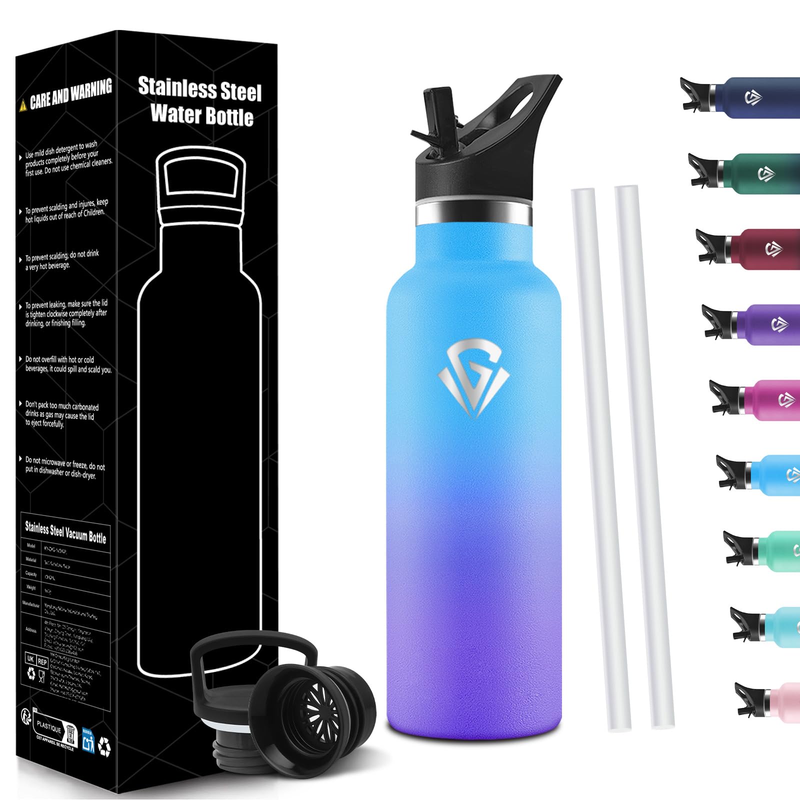 HoneyHolly Children's Thermal Bottle, 500 ml, 18/8 Stainless Steel, Thermal Bottle, BPA-Free, Double Walled Vacuum Bottles, Thermal Bottles with Straw, Thermos for School, Sports, Outdoor